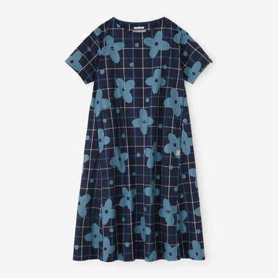 【官網限定】靛藍染密織平紋布格紋BIKE 連身裙/山花風