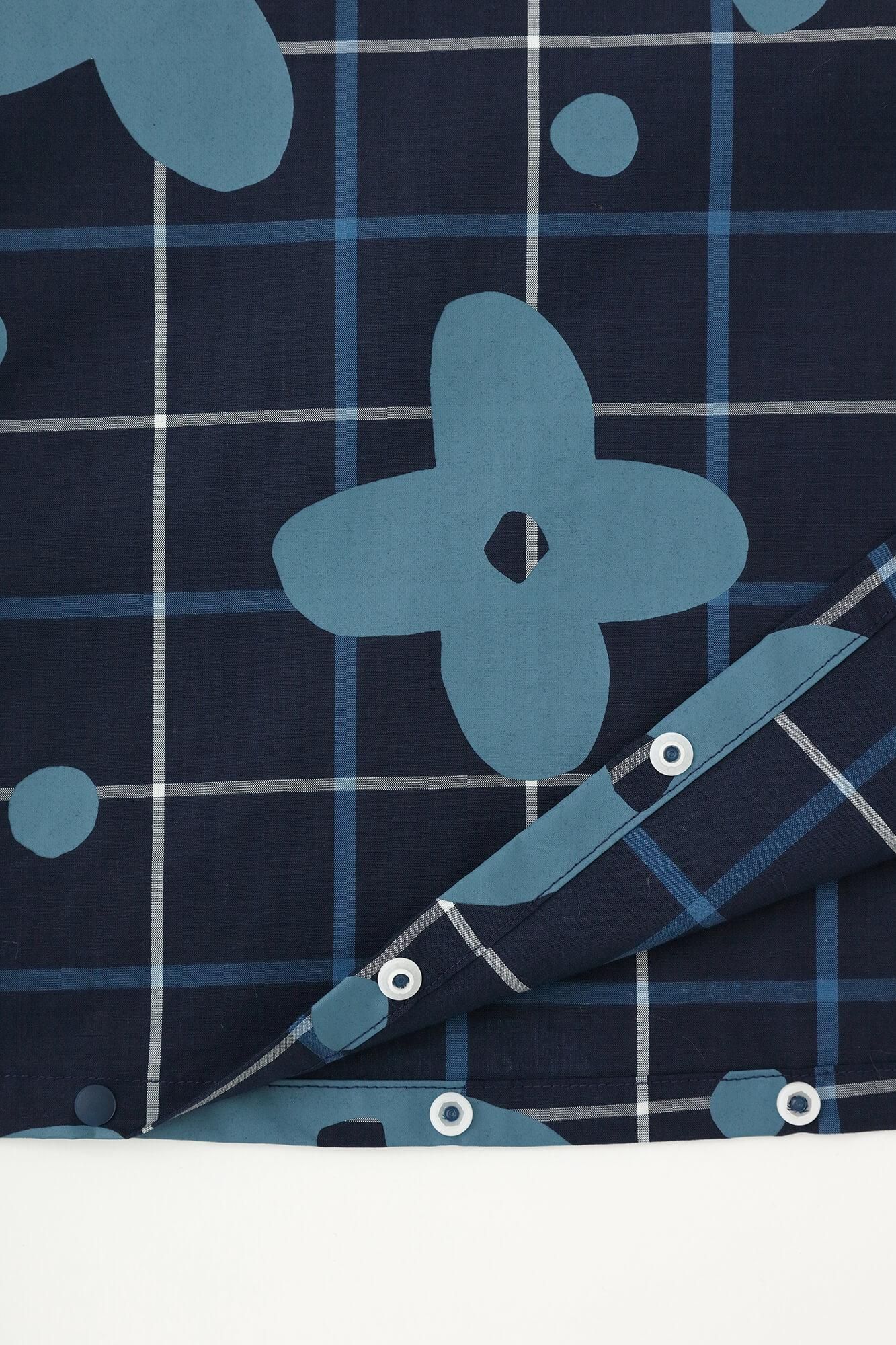 【官網限定】靛藍染密織平紋布格紋BIKE 連身裙/山花風