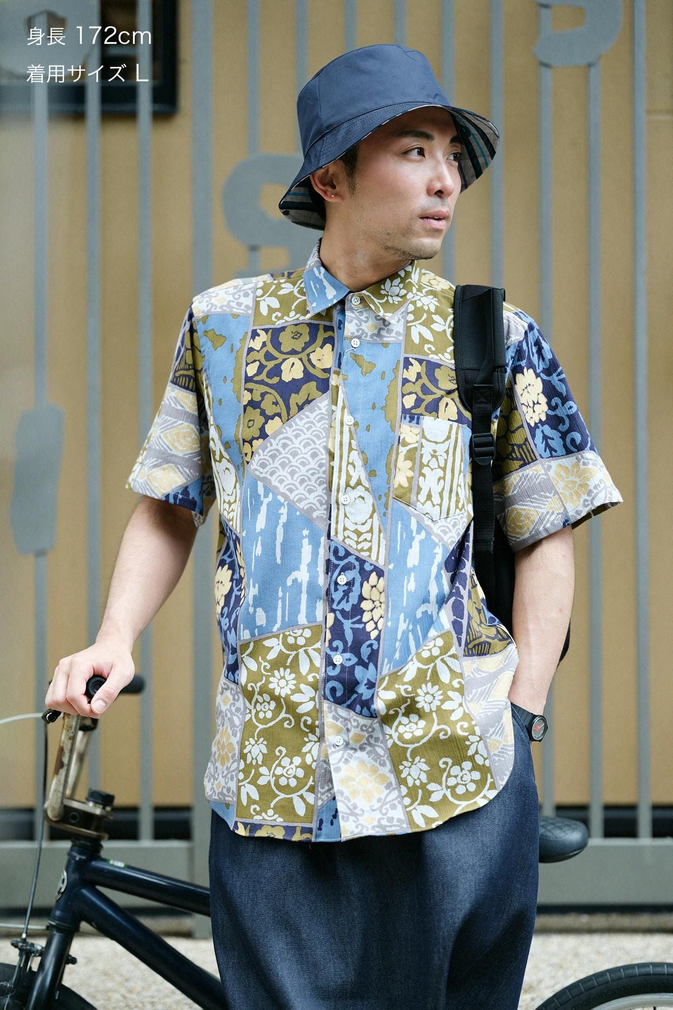 【net限定40%OFF】高島縮 20/20 半袖シャツ／金銀襴緞子等縫合せ（きんぎんらんどんすとうぬいあわせ） 写し（うつし）