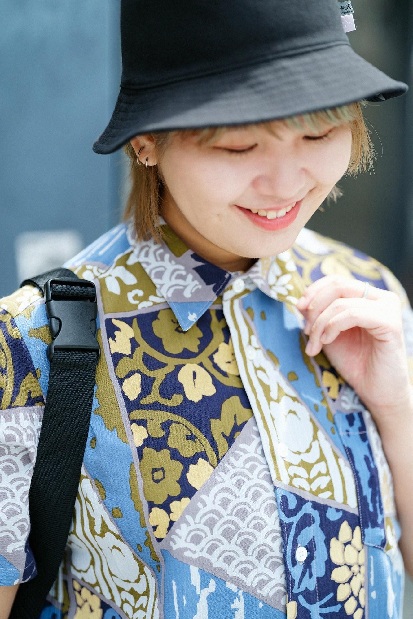 【net限定40%OFF】高島縮 20/20 半袖シャツ／金銀襴緞子等縫合せ（きんぎんらんどんすとうぬいあわせ） 写し（うつし）