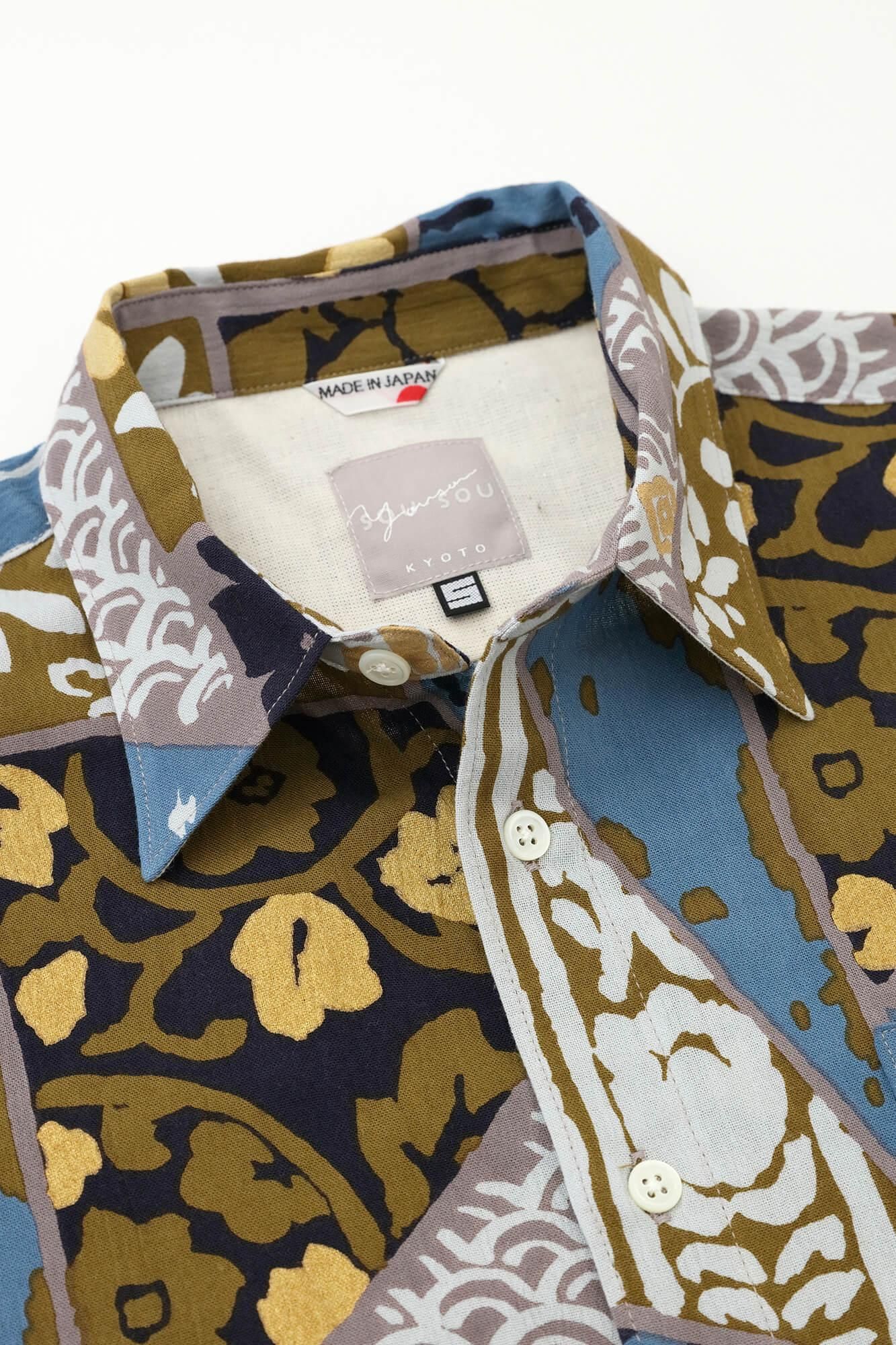 【net限定40%OFF】高島縮 20/20 半袖シャツ／金銀襴緞子等縫合せ（きんぎんらんどんすとうぬいあわせ） 写し（うつし）