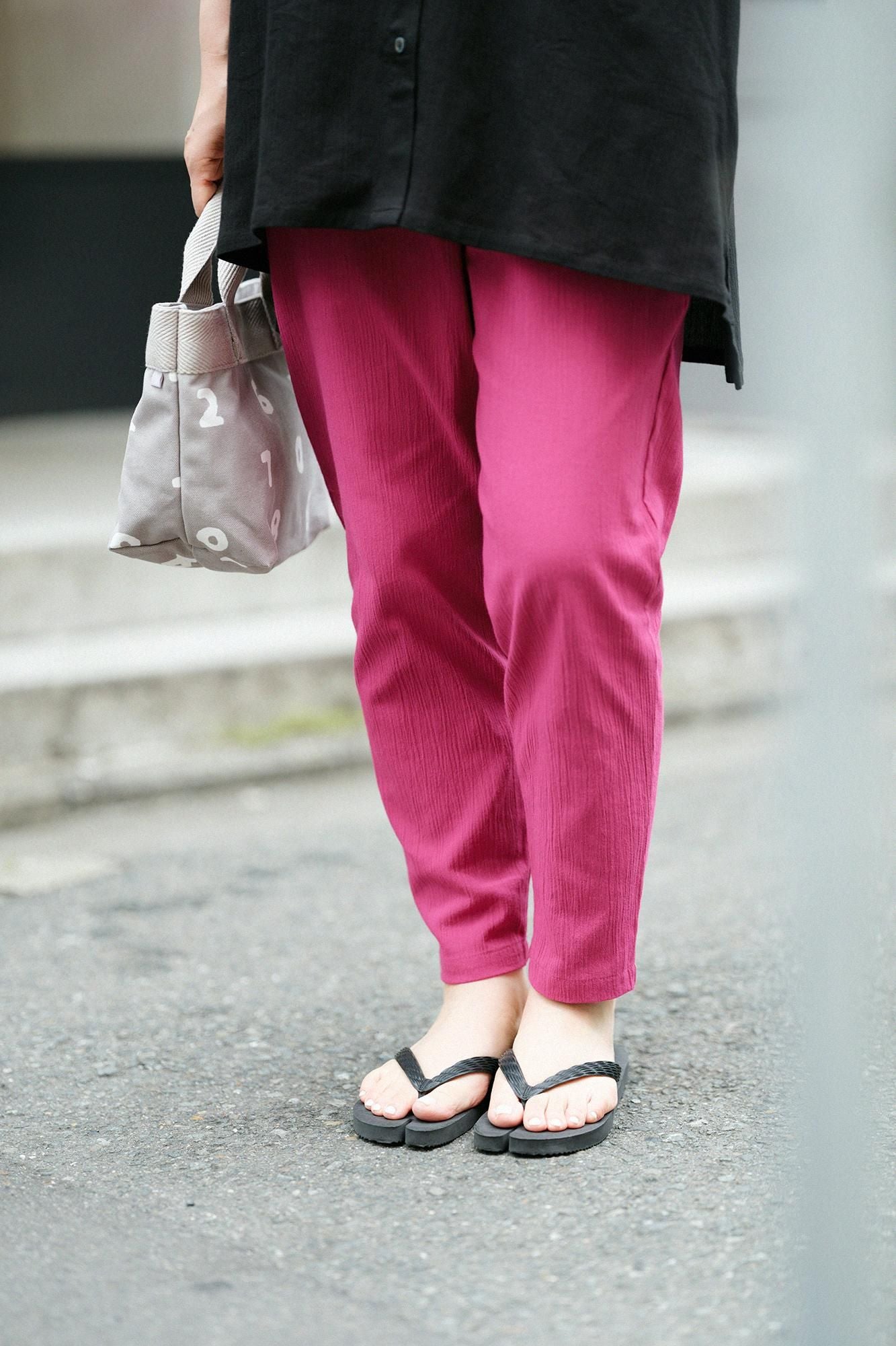 高島縮棉 20/20休閒窄管長褲／深粉紅