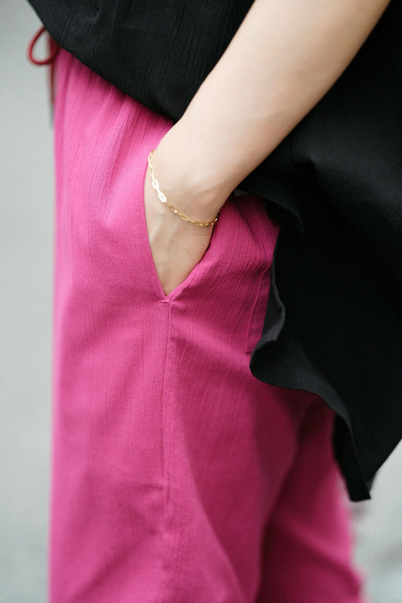 高島縮棉 20/20休閒窄管長褲／深粉紅