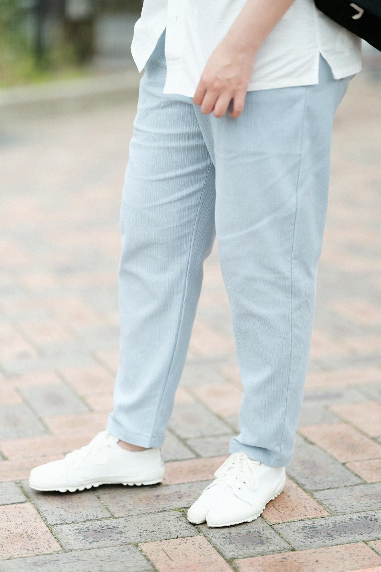 Chizimi Cotton 20/20 Easy Tapered Pants／Pale Greyish Blue