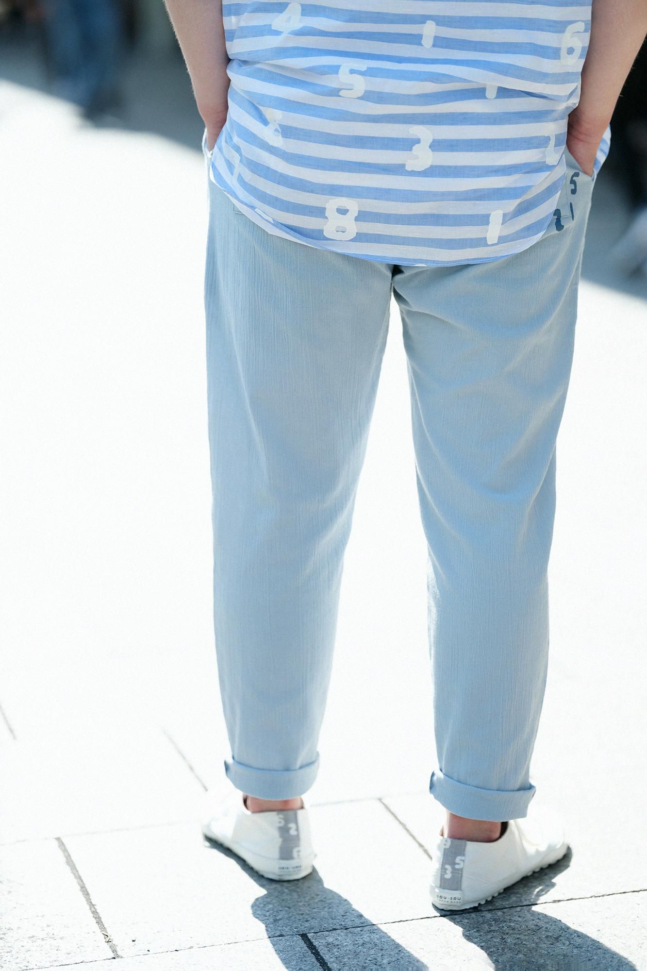 Chizimi Cotton 20/20 Easy Tapered Pants／Pale Greyish Blue