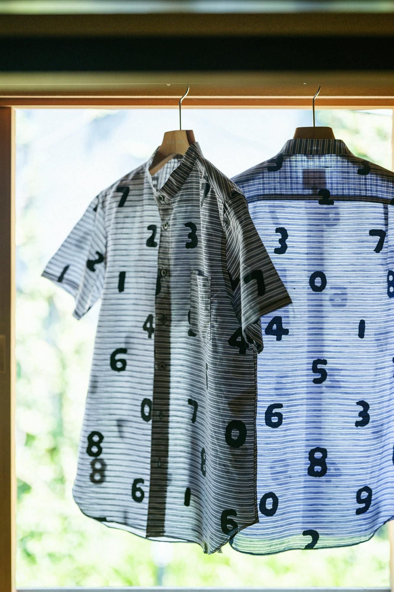 棉麻 薄紗 立領短袖襯衫/ SO-SU-U十數 寶藍色 粗細條紋