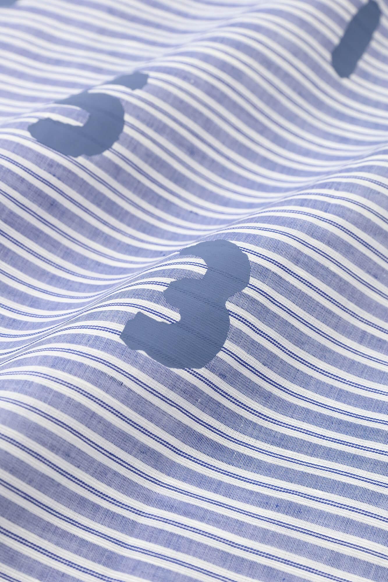 棉麻 薄紗 立領短袖襯衫/ SO-SU-U十數 寶藍色 粗細條紋