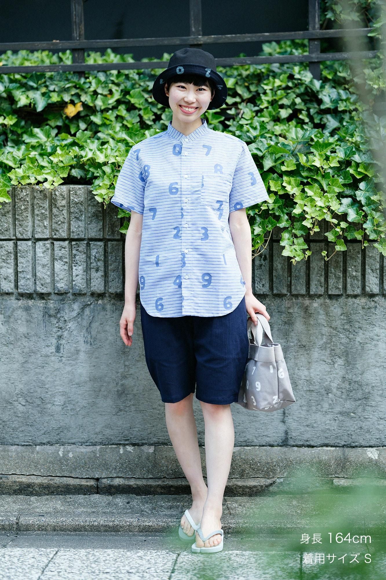 棉麻 薄紗 立領短袖襯衫/ SO-SU-U十數 寶藍色 粗細條紋