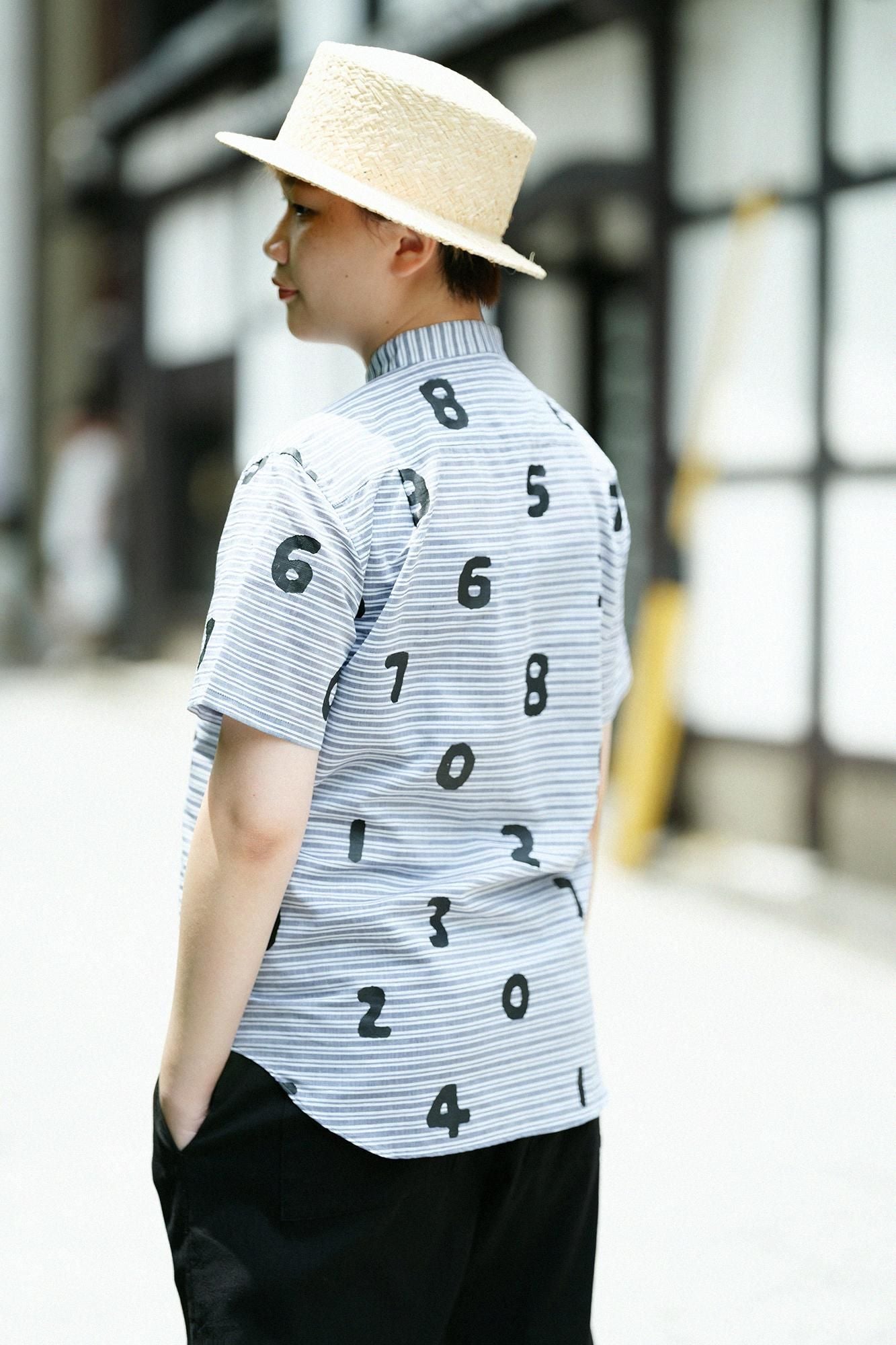 棉布式绒毛架套圈短袖衬衫/so-su-u深灰育儿条纹（koihaikomochishima）