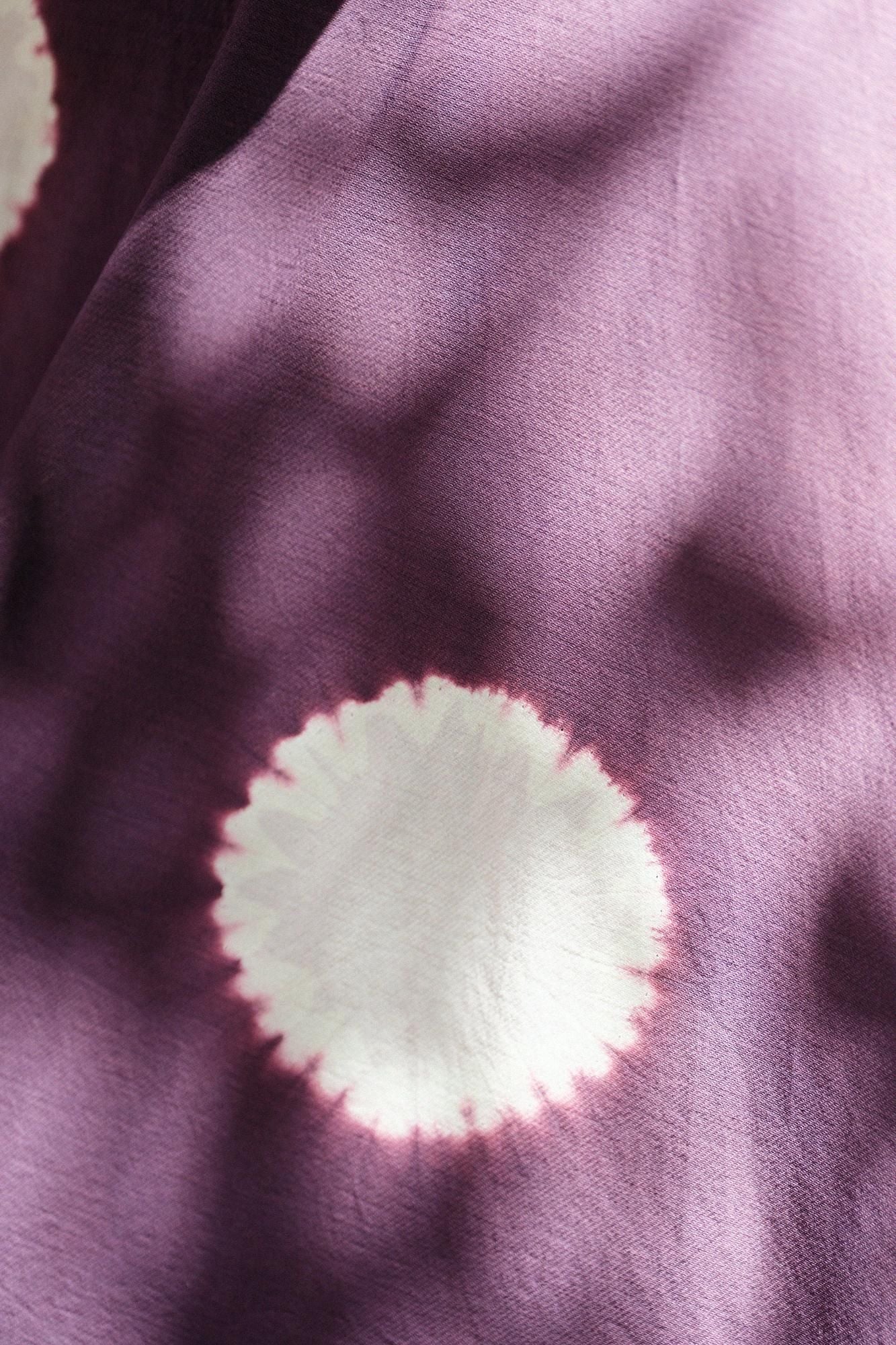 近清紮染 Kersey粗織布 圓弧袖 方形上衣／大圓點 桑紫色×淺米灰色