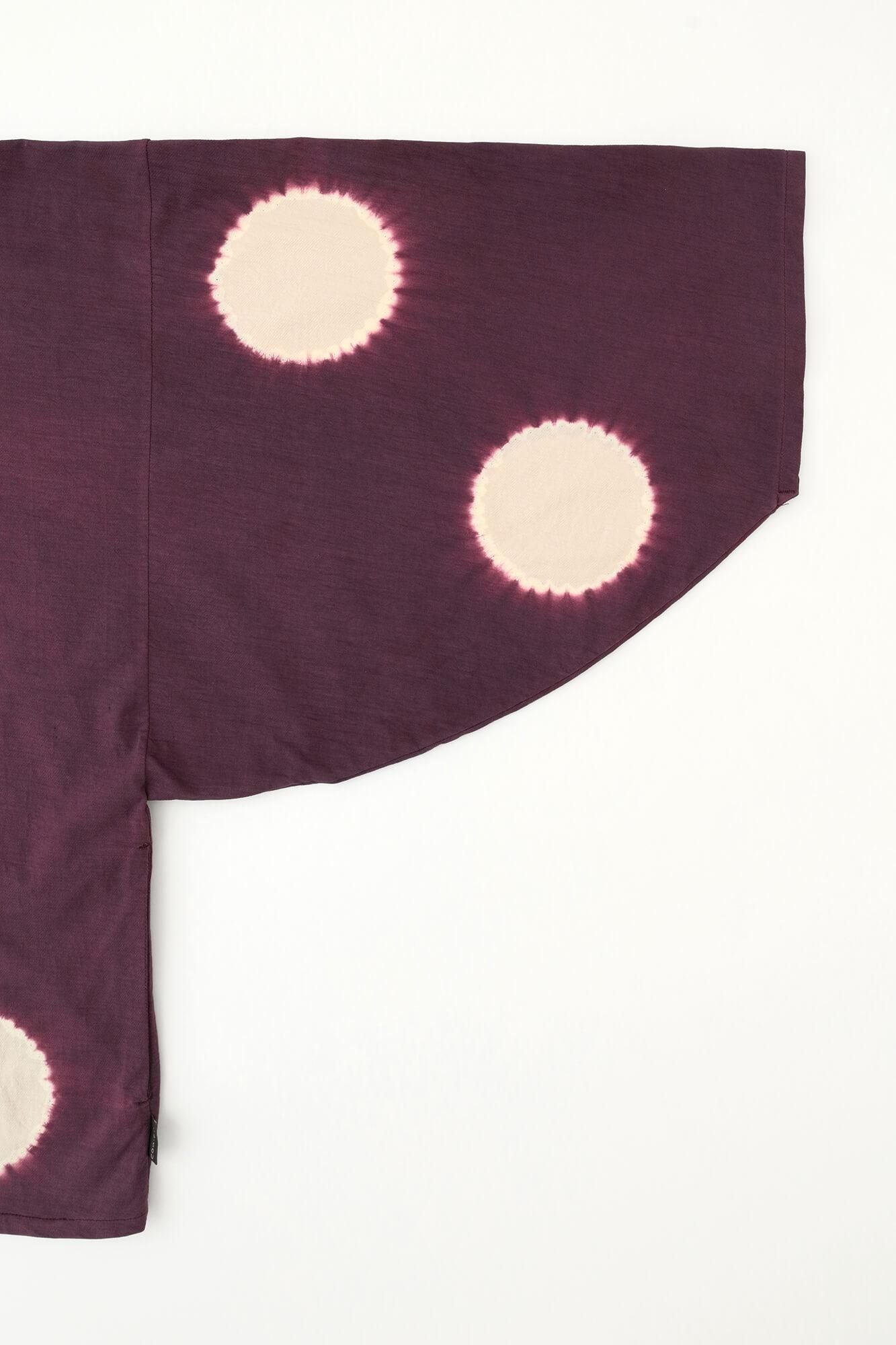 近清紮染 Kersey粗織布 圓弧袖 方形上衣／大圓點 桑紫色×淺米灰色