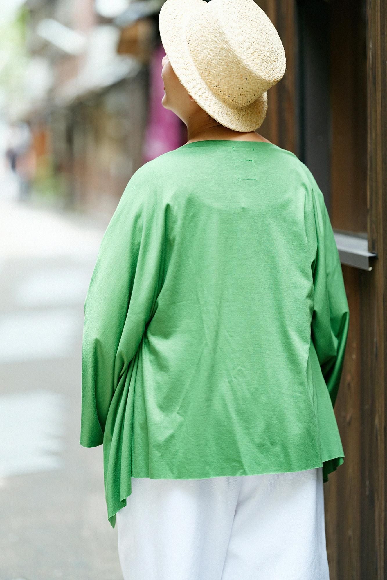 GIZA×Lyocell Plain Stitch Squirrel-like Short Cardigan / Light Green