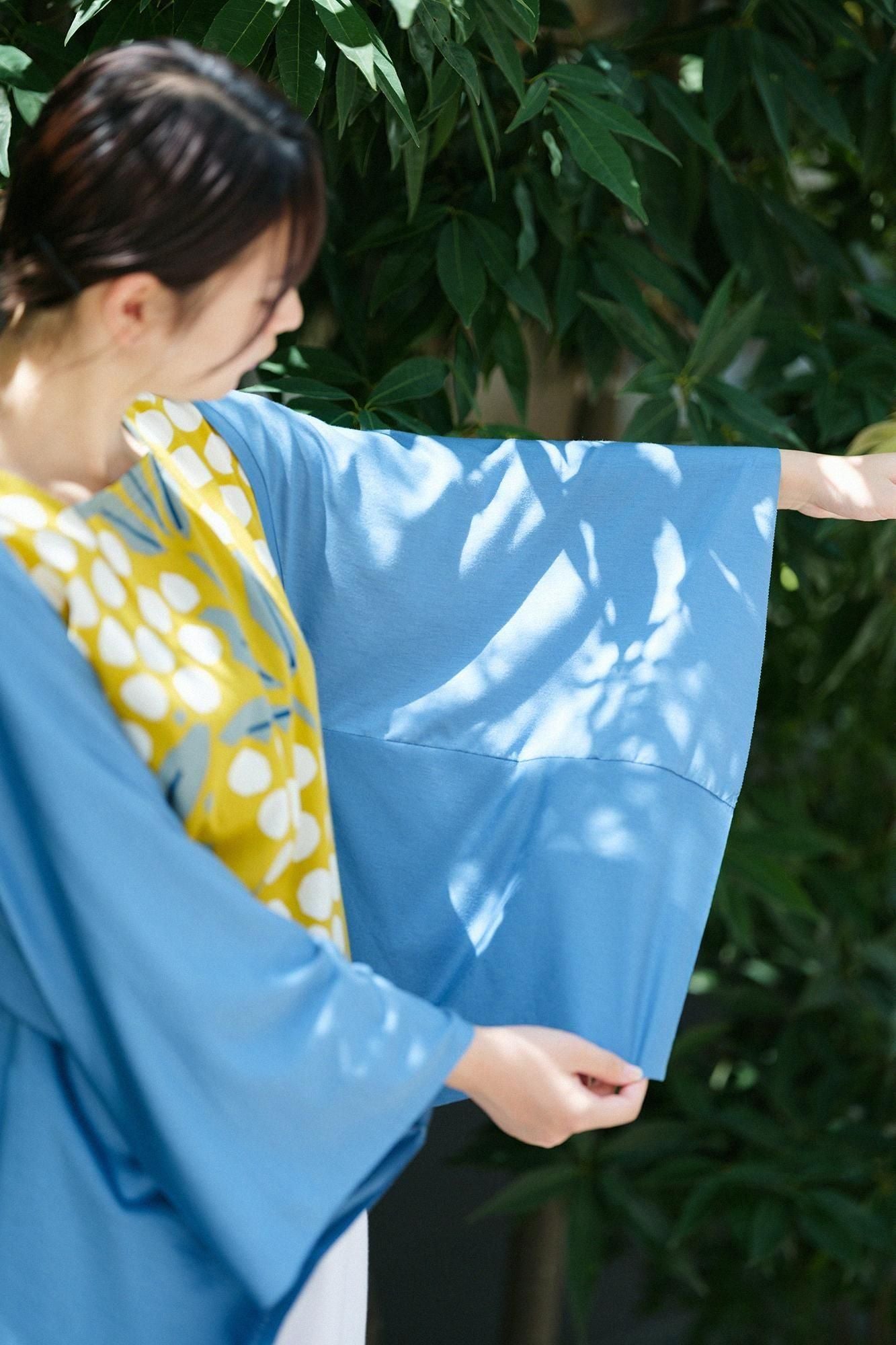 GIZA×Lyocell Plain Stitch Squirrel-like Short Cardigan / Greyish Blue