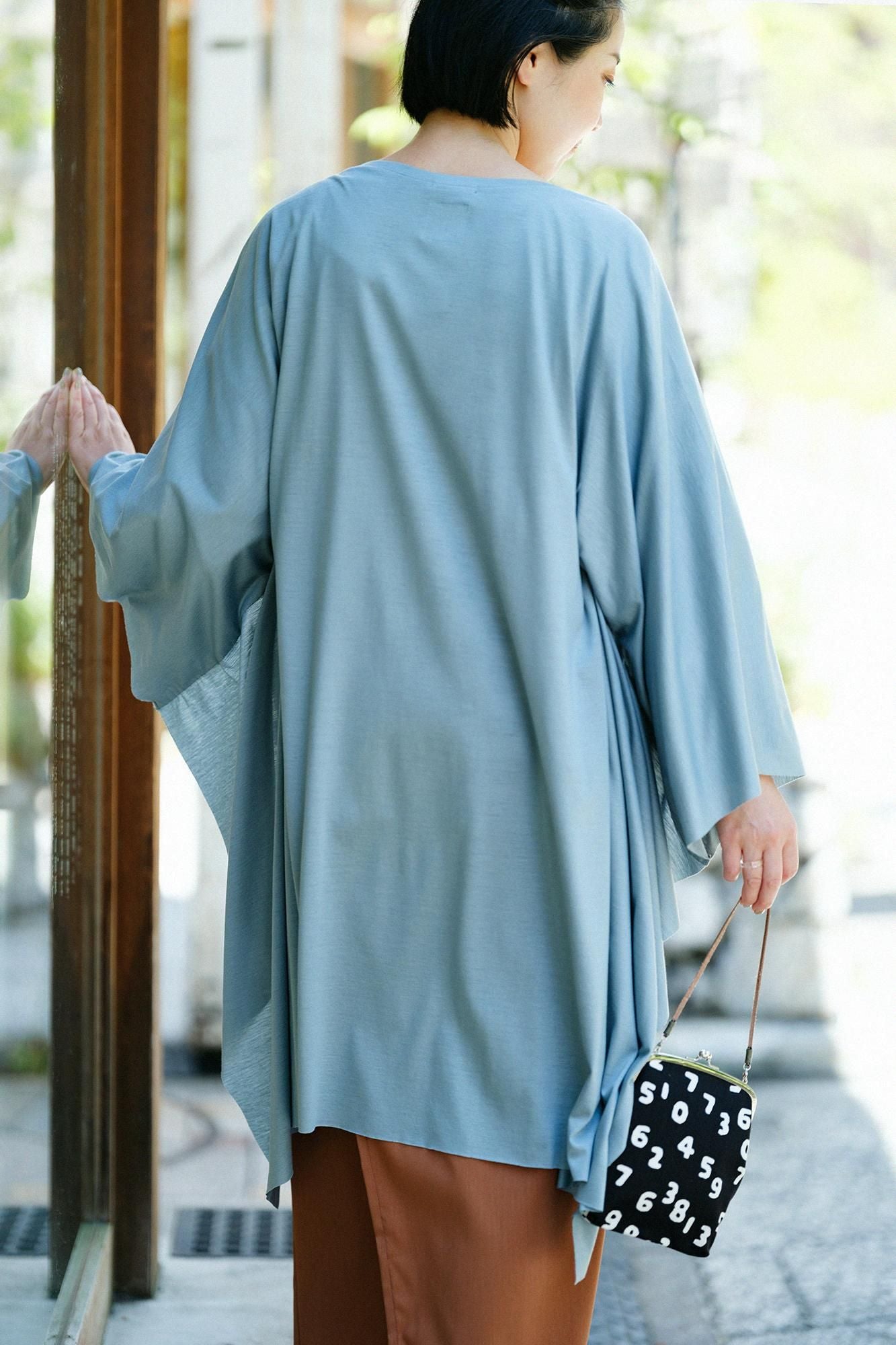 GIZA×Lyocell Plain Stitch Squirrel-like Cardigan / Greyish Blue