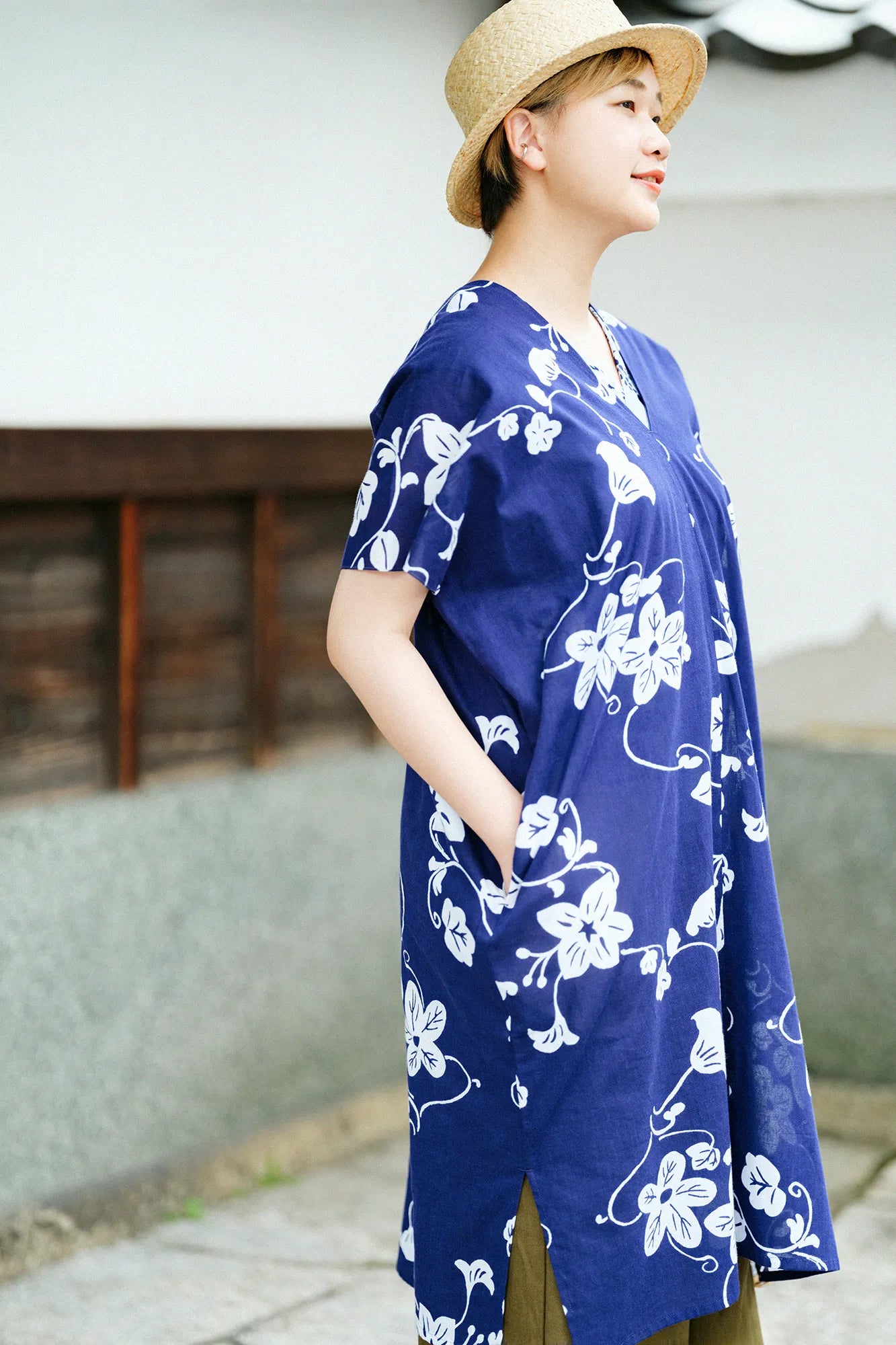 【Ships ard. 6/23】Chita Cotton Bun Rectangular Dress Split Joint / Graceful