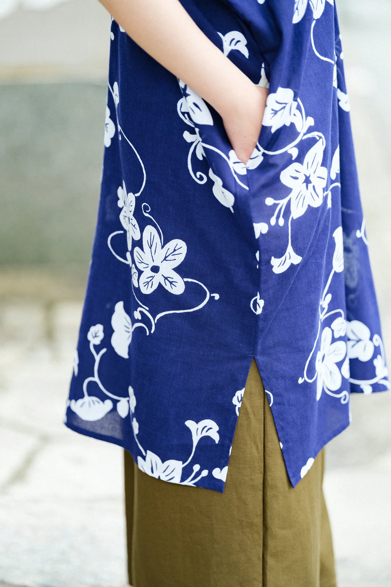 【Ships ard. 6/23】Chita Cotton Bun Rectangular Dress Split Joint / Graceful