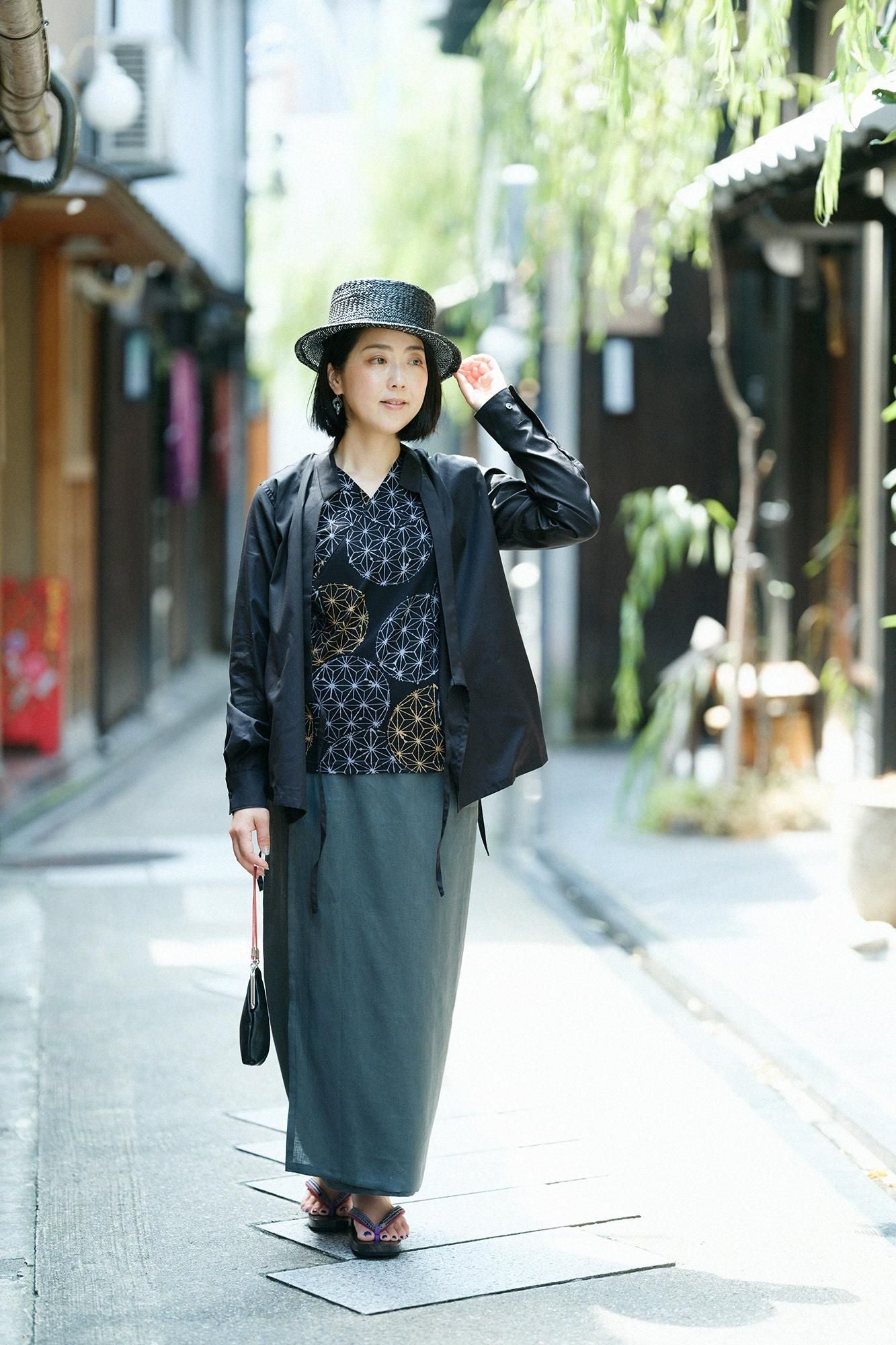 Takashima chiku 40/40未拧紧的衣领，第六长/亚麻Temari