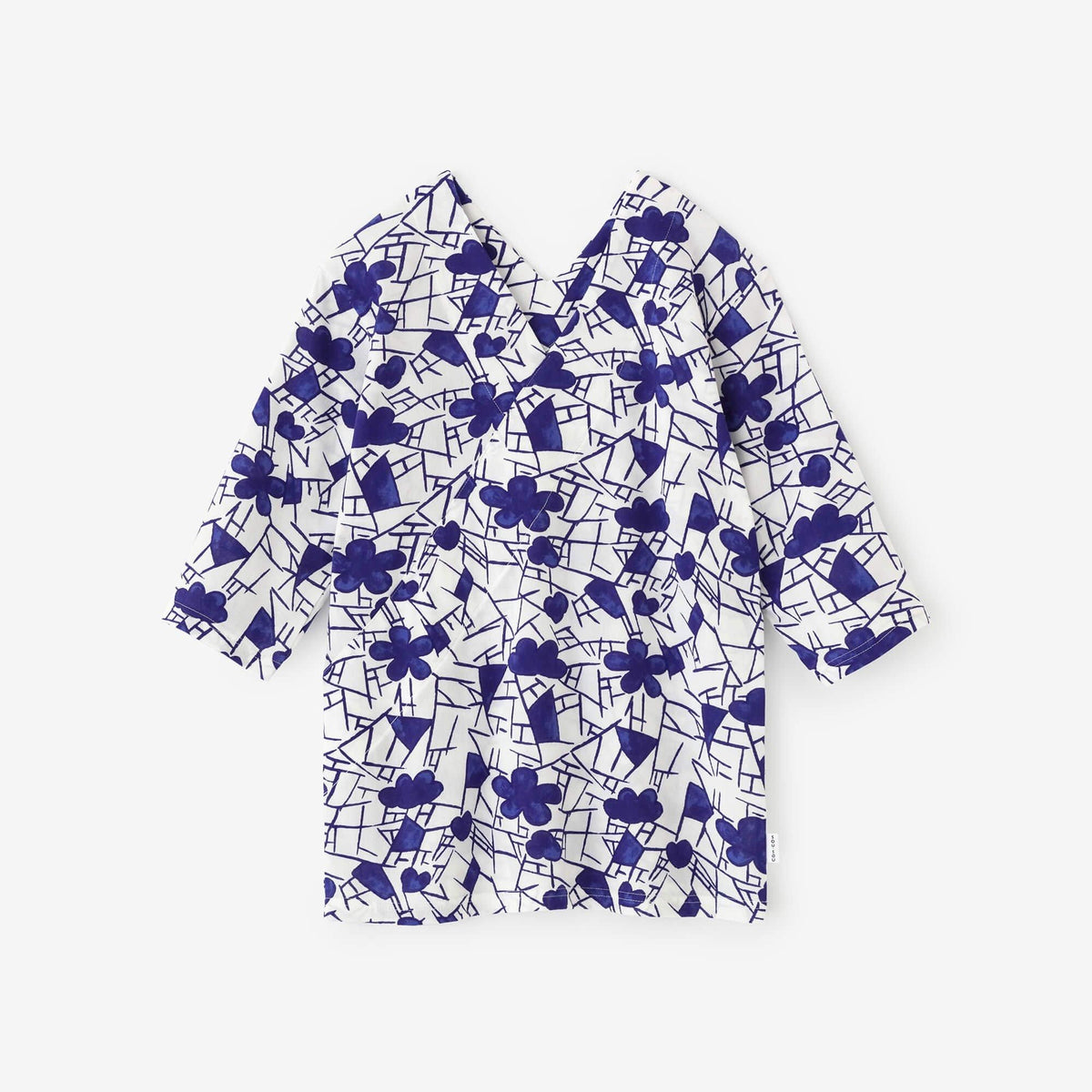 高島縮 40/40 抜衿ジバン 六分丈／染付梅花氷裂文（そめつけばいか