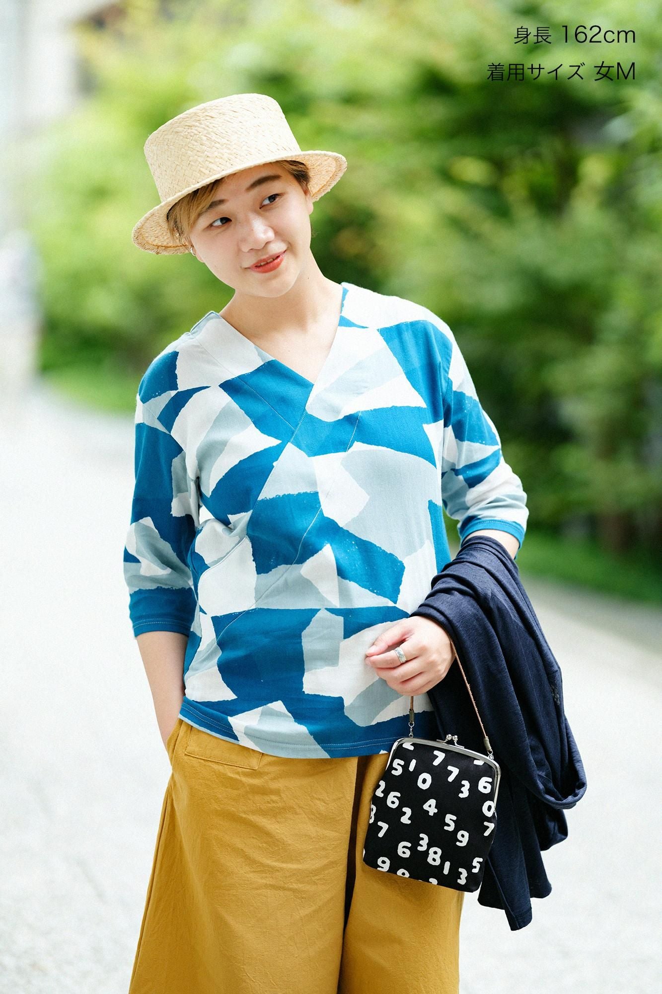 高島縮棉 40/40 V領上衣 六分袖／偶然