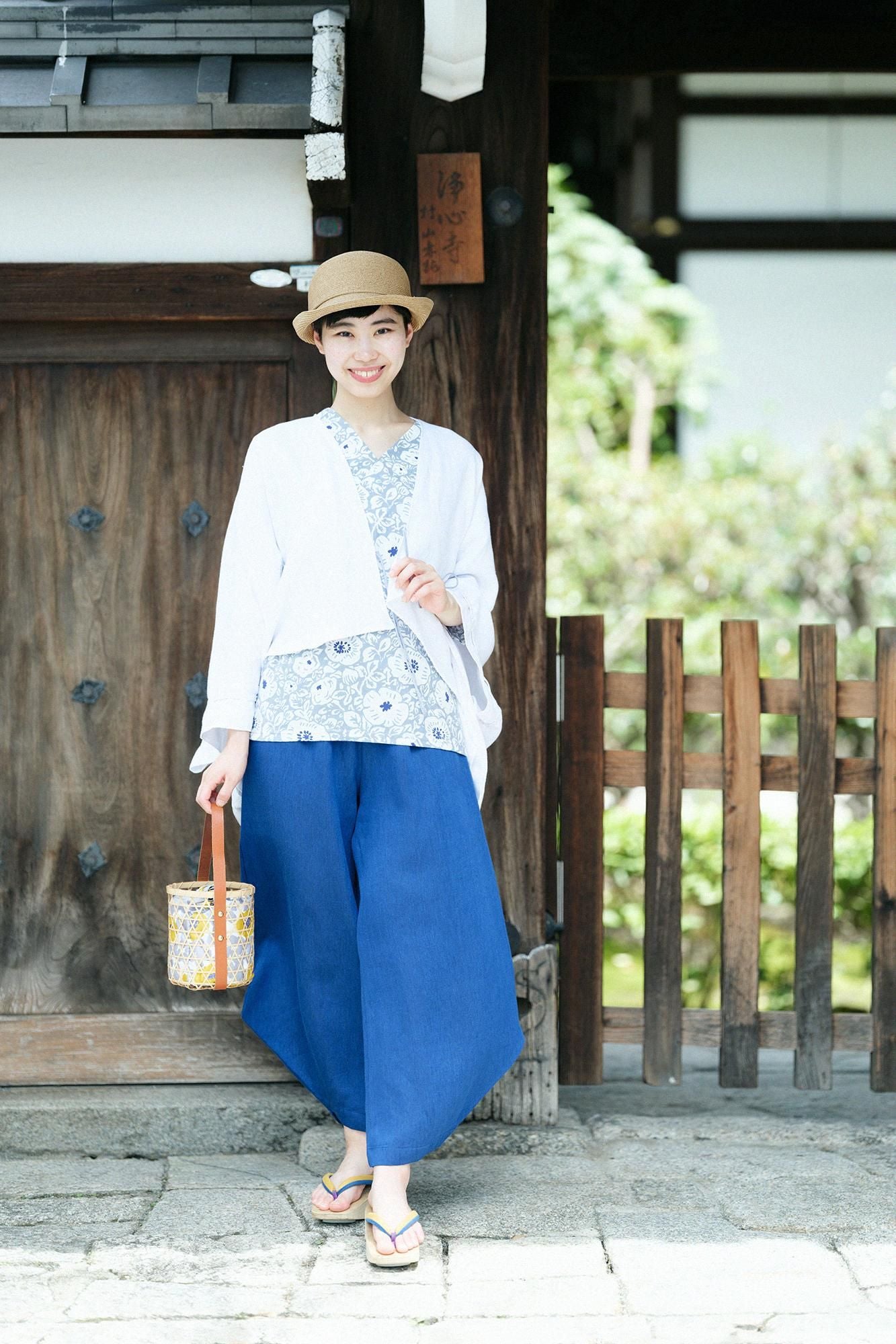 高島縮棉 40/40 V領上衣 六分袖／靜