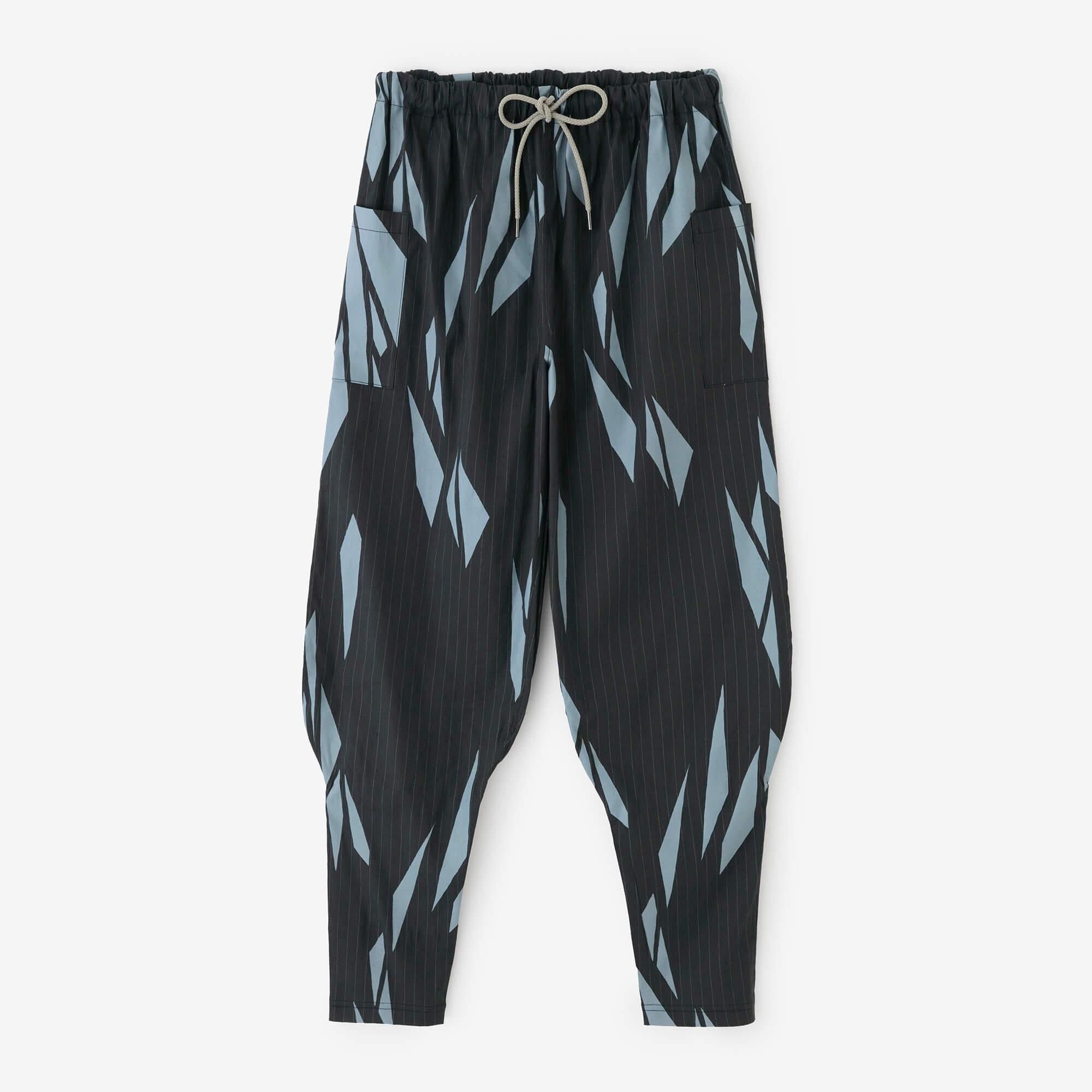 Linen-Rayon Blend Harem Pants / Ice Crack　Dark Blue Striped