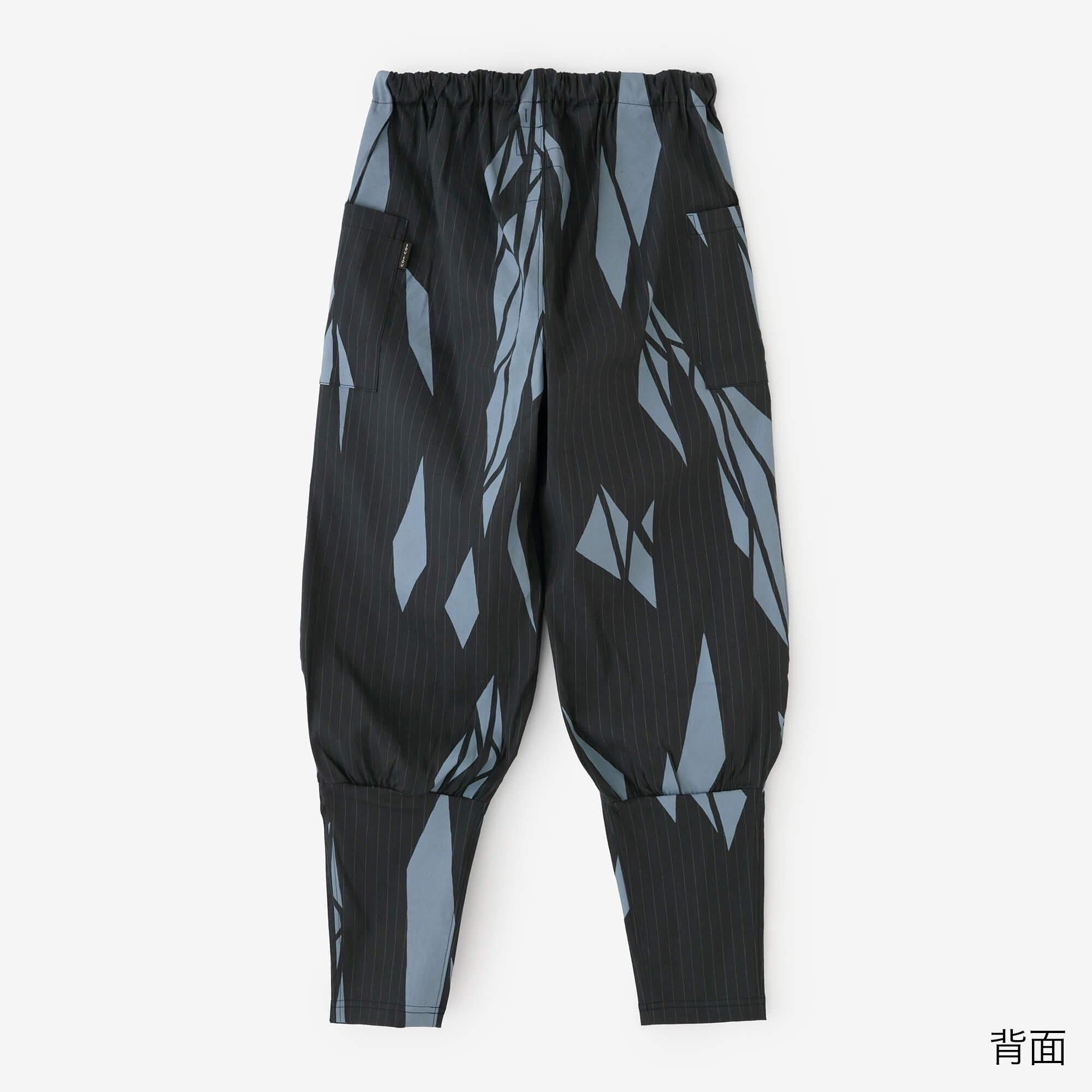 麻 人造絲 哈倫褲／薄冰破 深藍色條紋