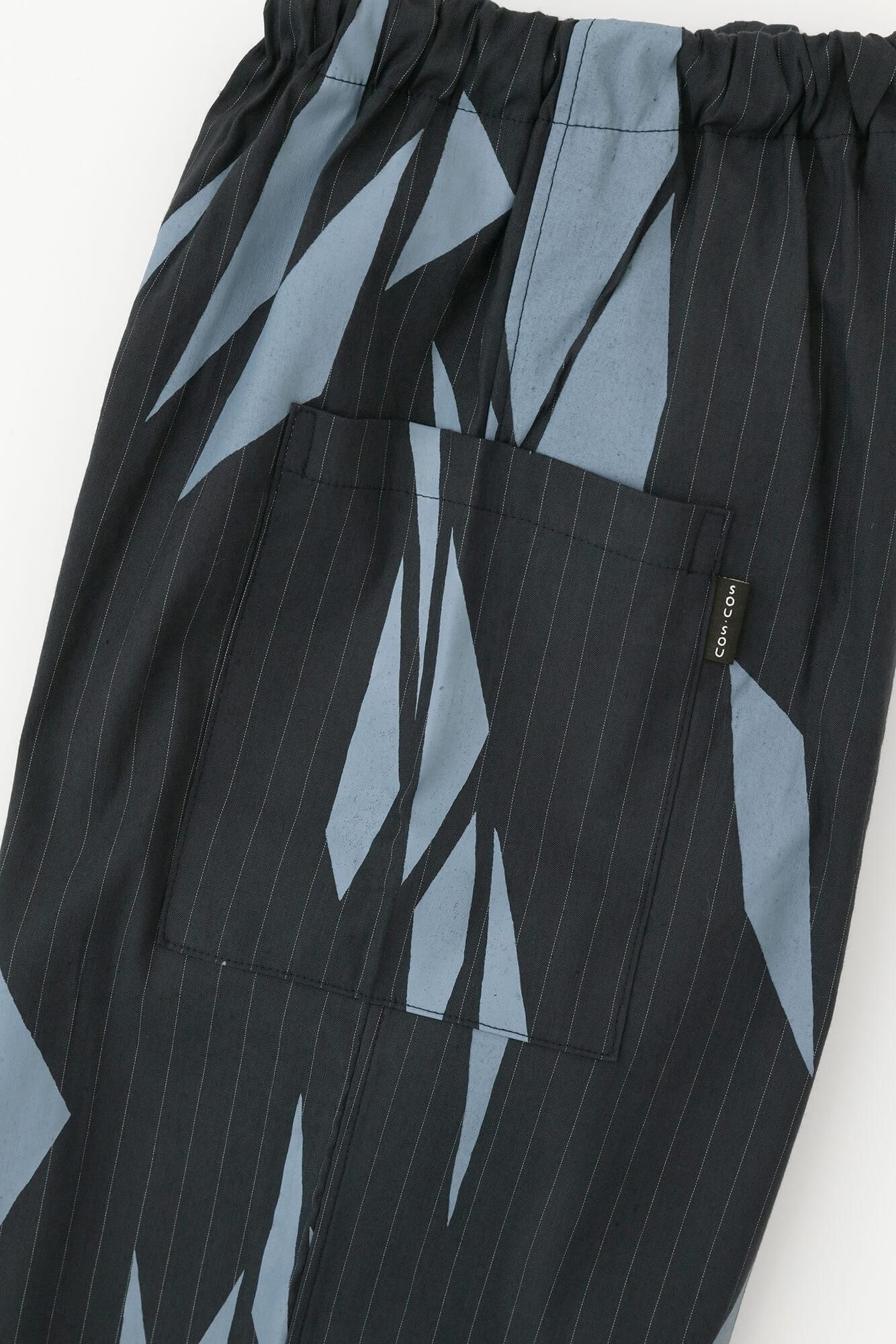 麻 人造絲 哈倫褲／薄冰破 深藍色條紋