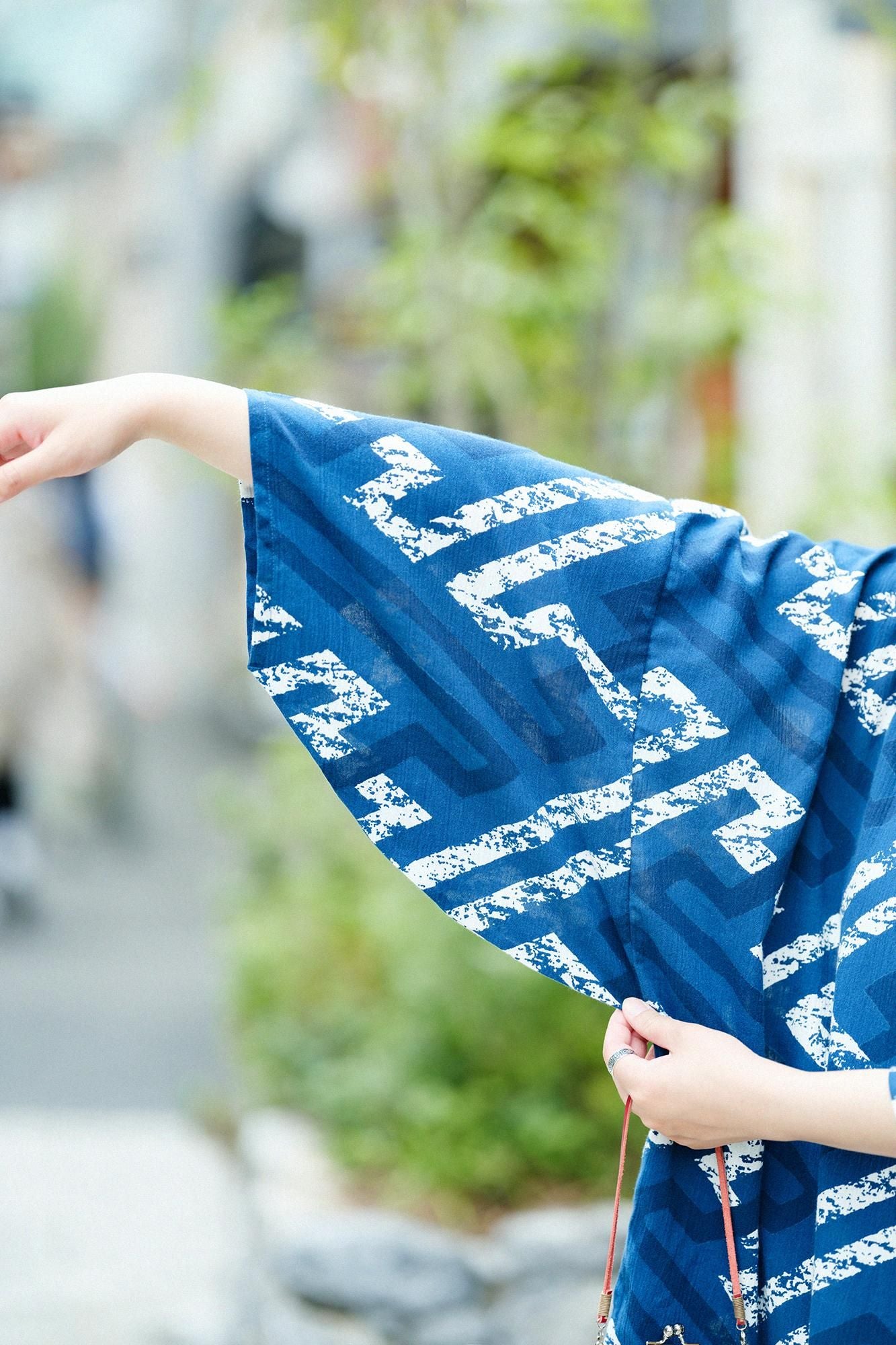 高島縮棉 20/20藍捺染圓弧袖長方形洋裝/紗綾形時代