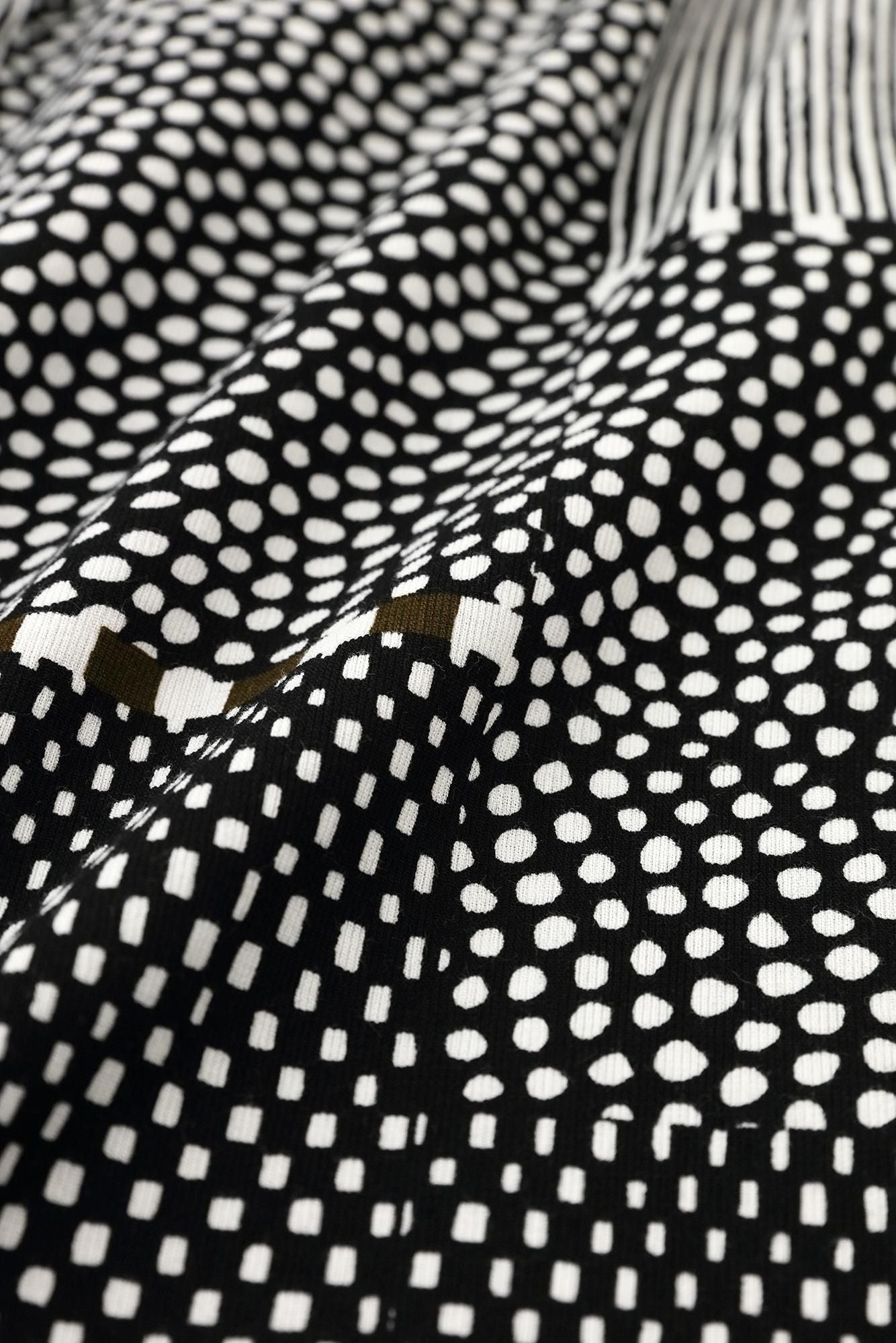 高島縮棉 40/40方領上衣六分袖/點線 墨黑色