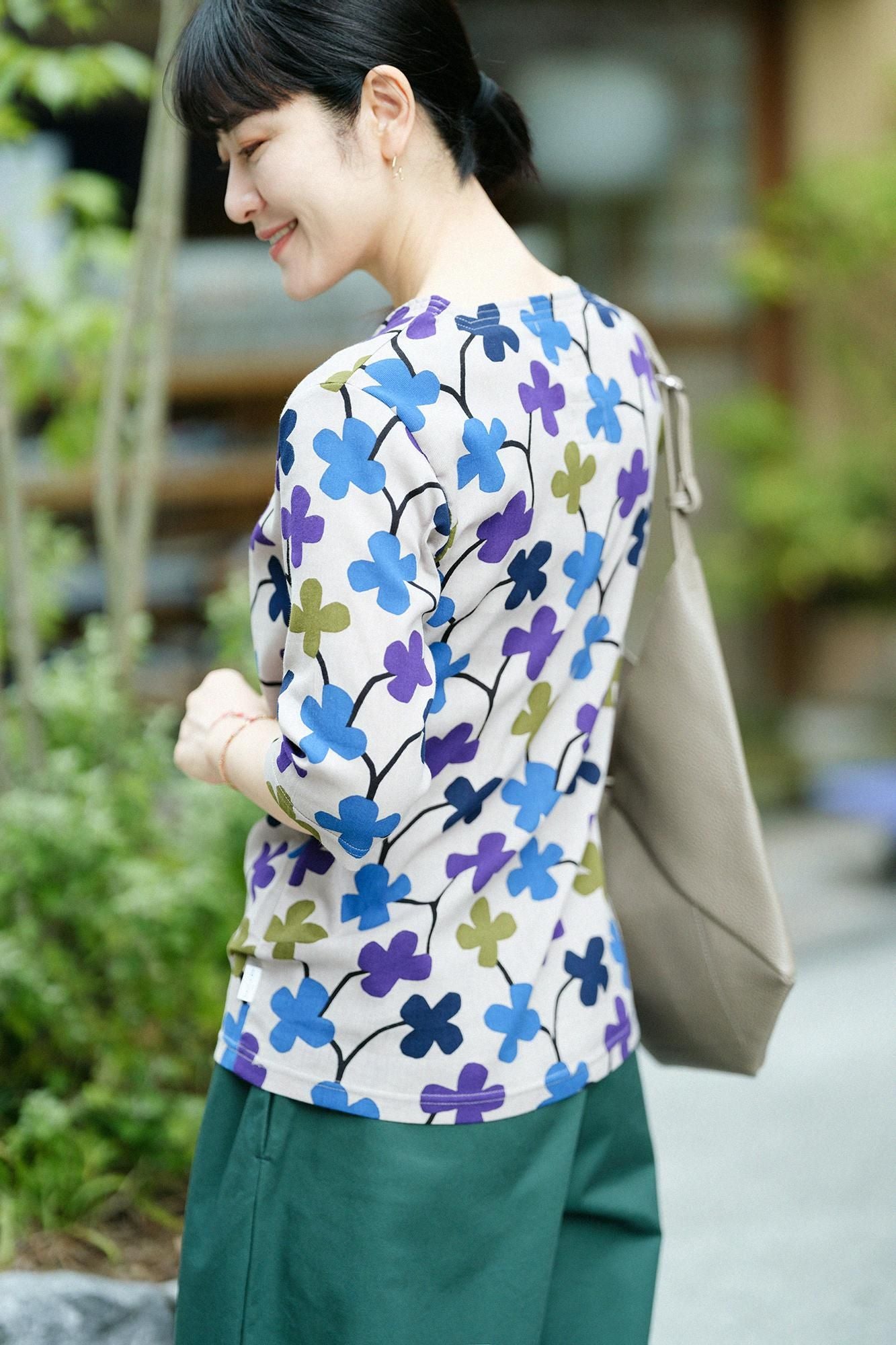 高島縮棉 40/40方領上衣六分袖/花遊戲