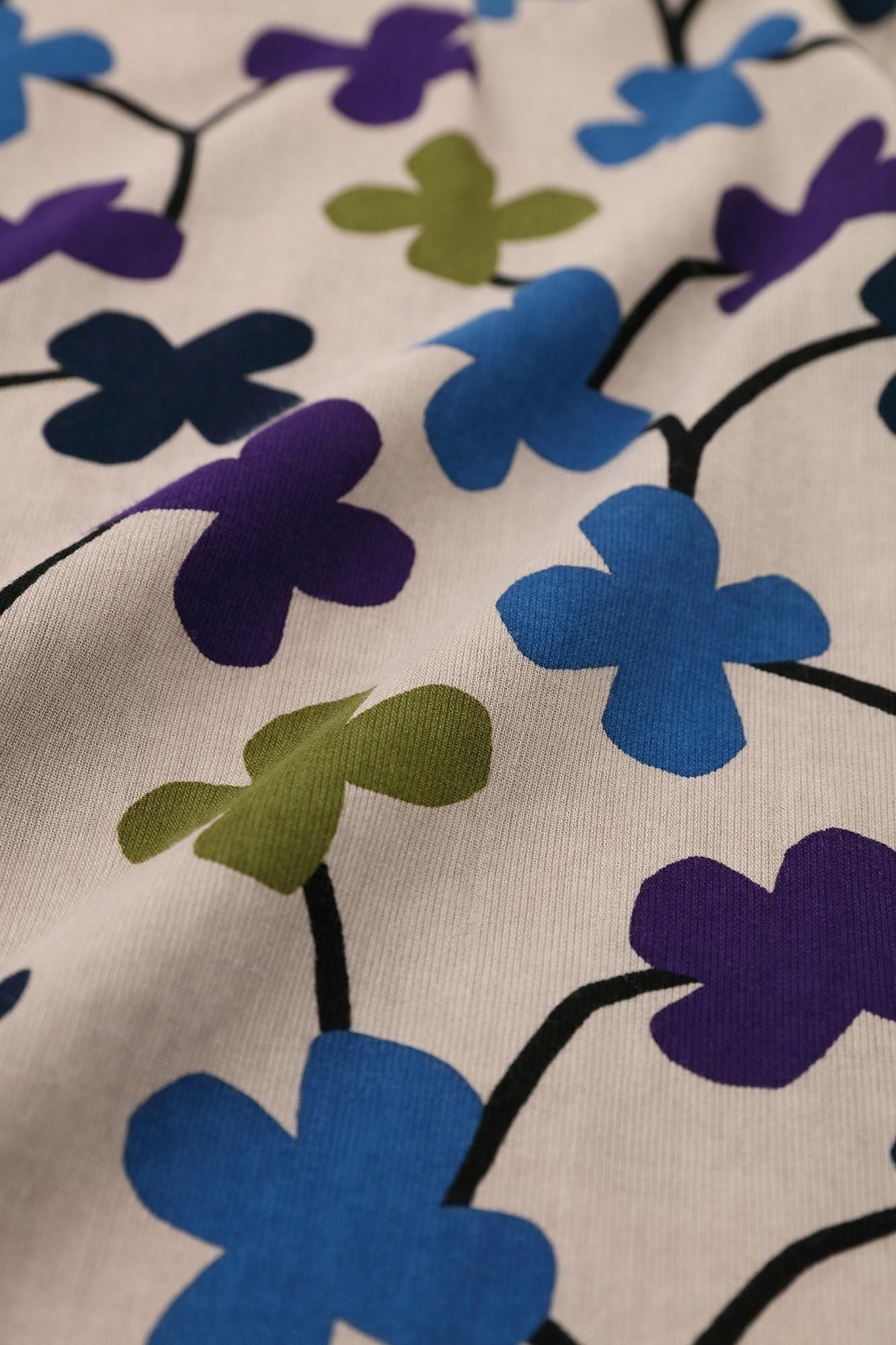 高島縮棉 40/40方領上衣六分袖/花遊戲