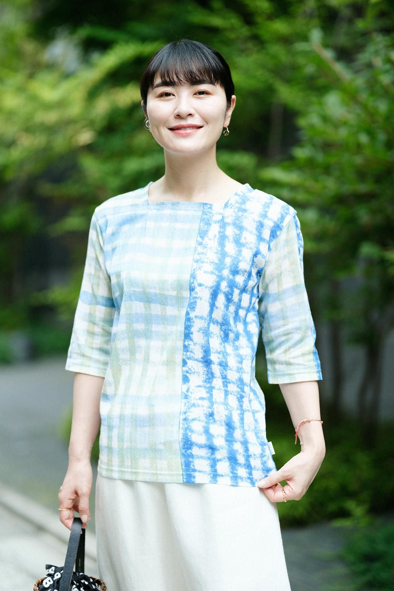 高島縮棉 40/40方領上衣六分袖/無常