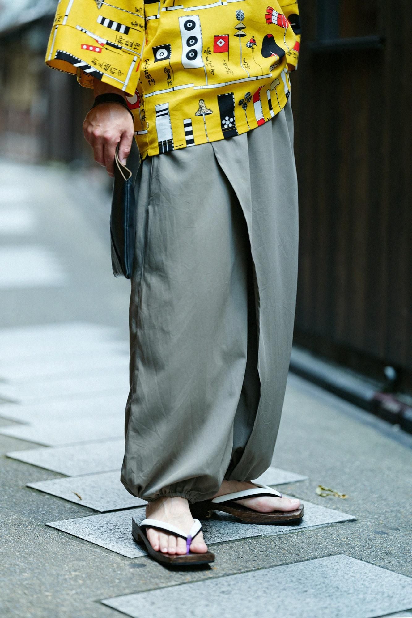 80雙線 緞紋織 手柄寛衣下 和裝褲／深灰色