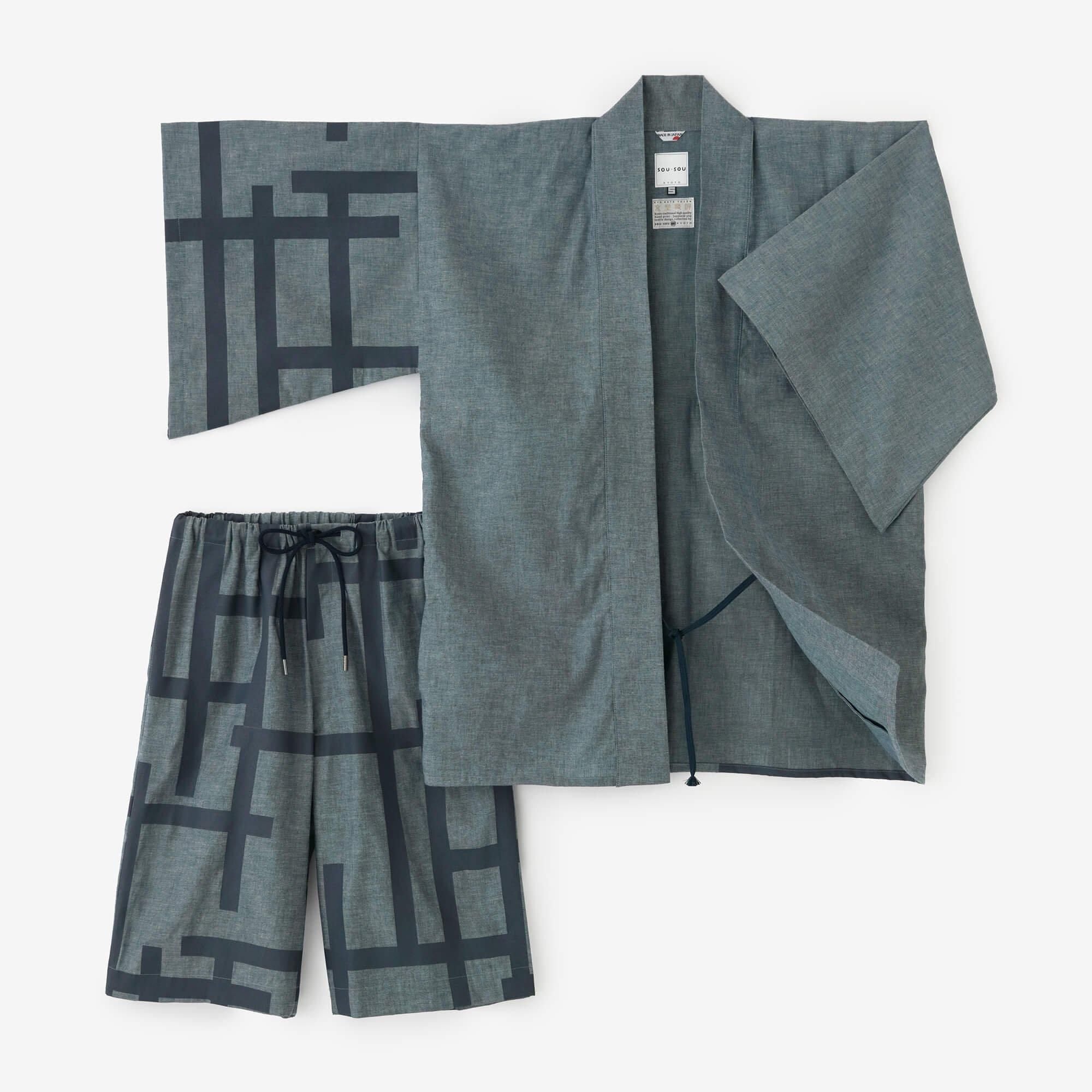 Chambray Jinbei Haori / Bluish Grey × Fence