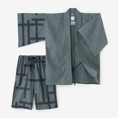 錢布雷布甚兵衛羽織/藍灰色x柵欄