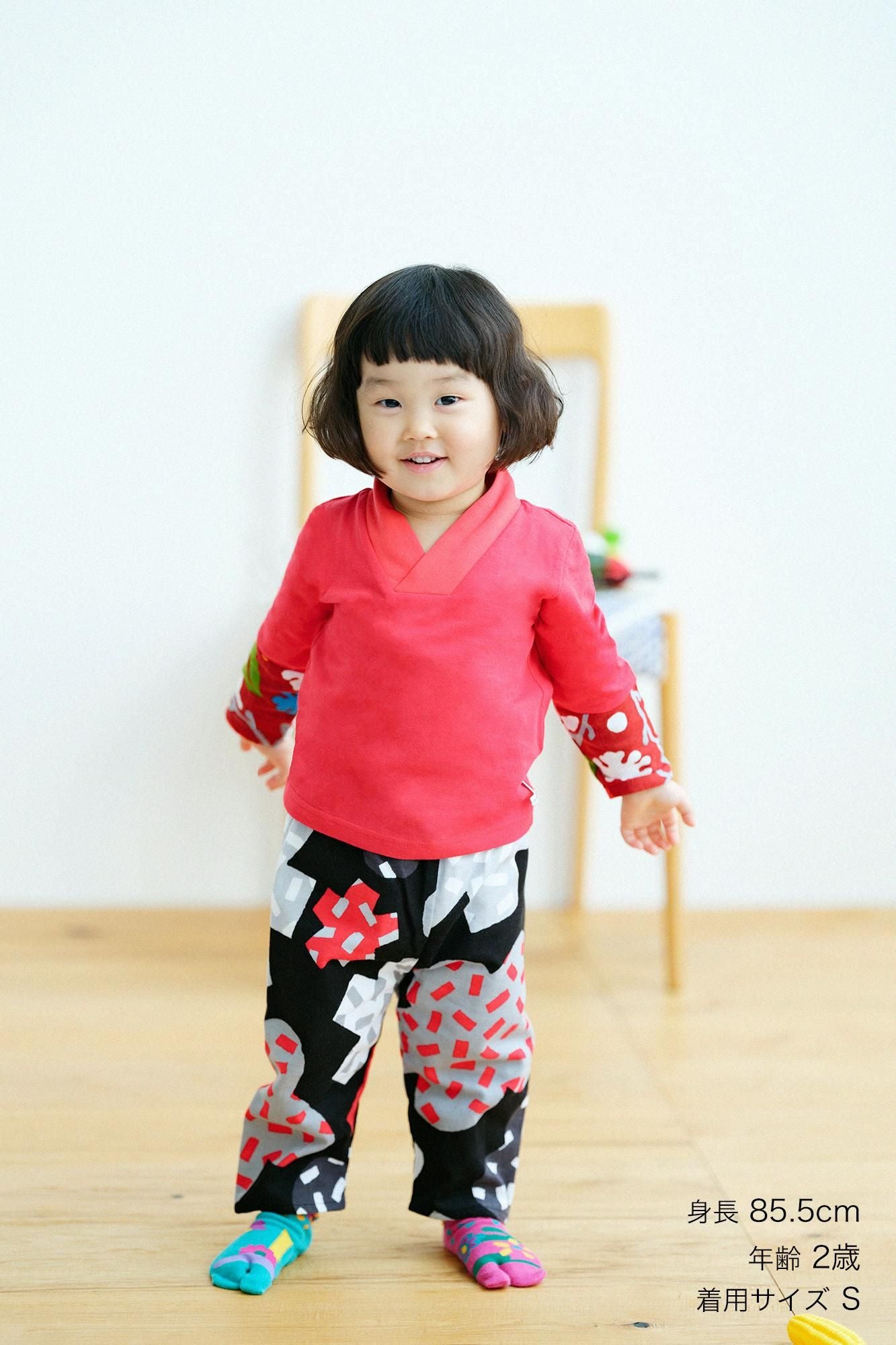 ●雙色袖 風靡上衣 / 紅色×雪柳與椿