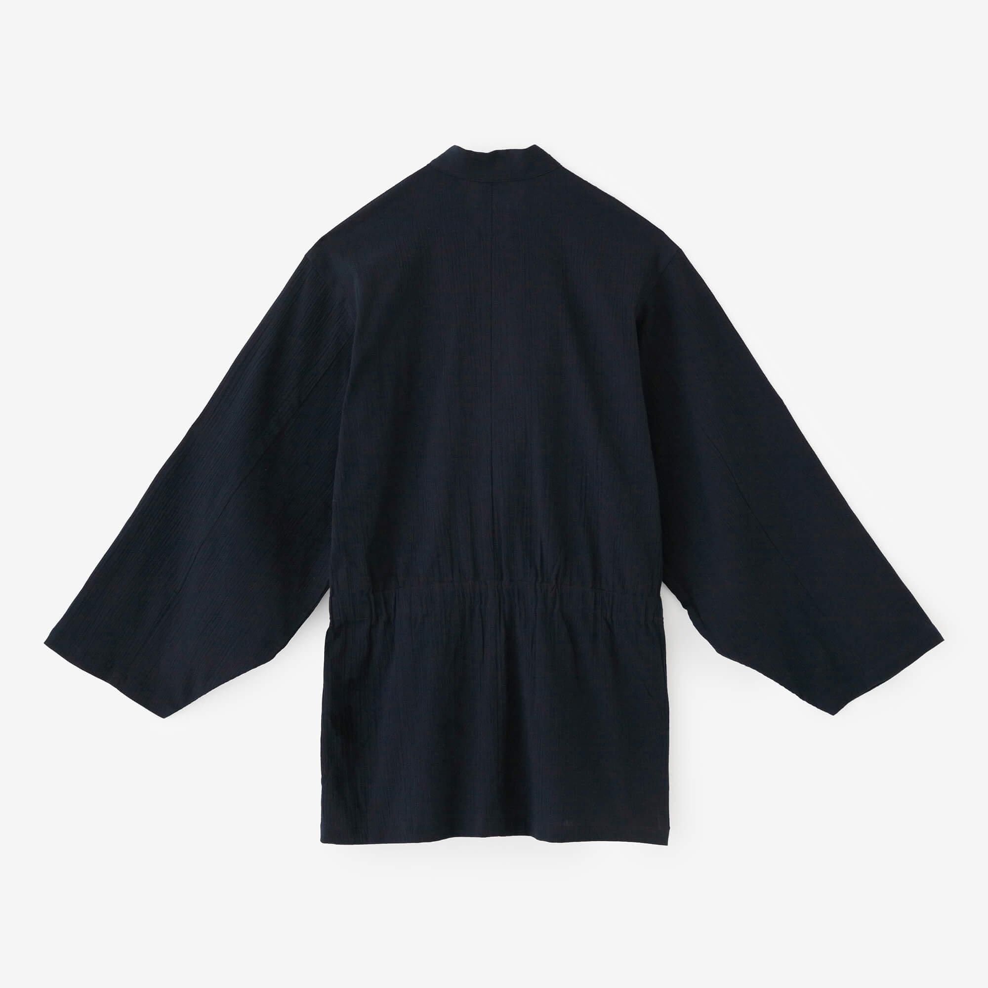 高島縮棉 20/20手柄作務衣／藍黑色