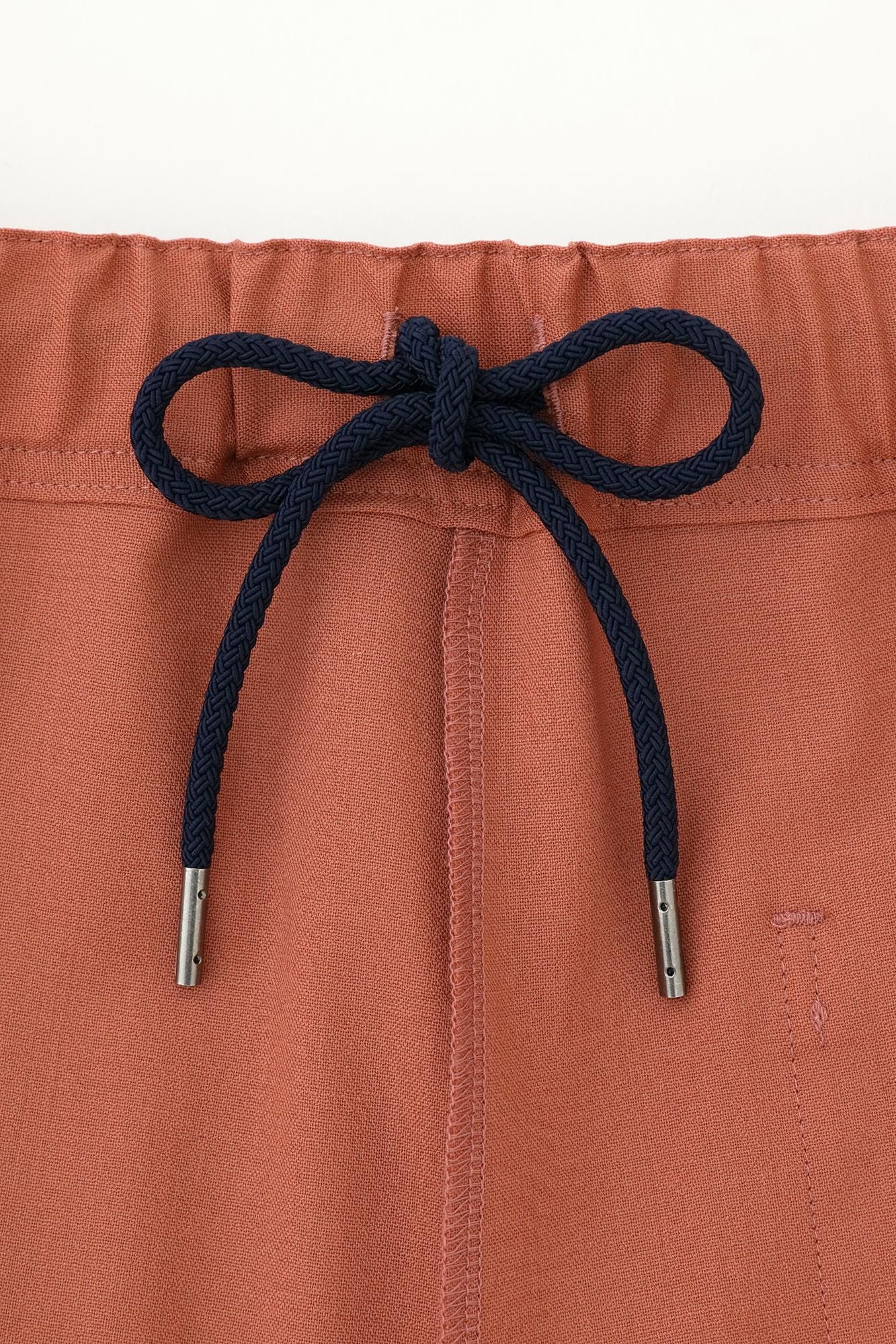 伸 梳毛 和服褲裝／淺磚紅色