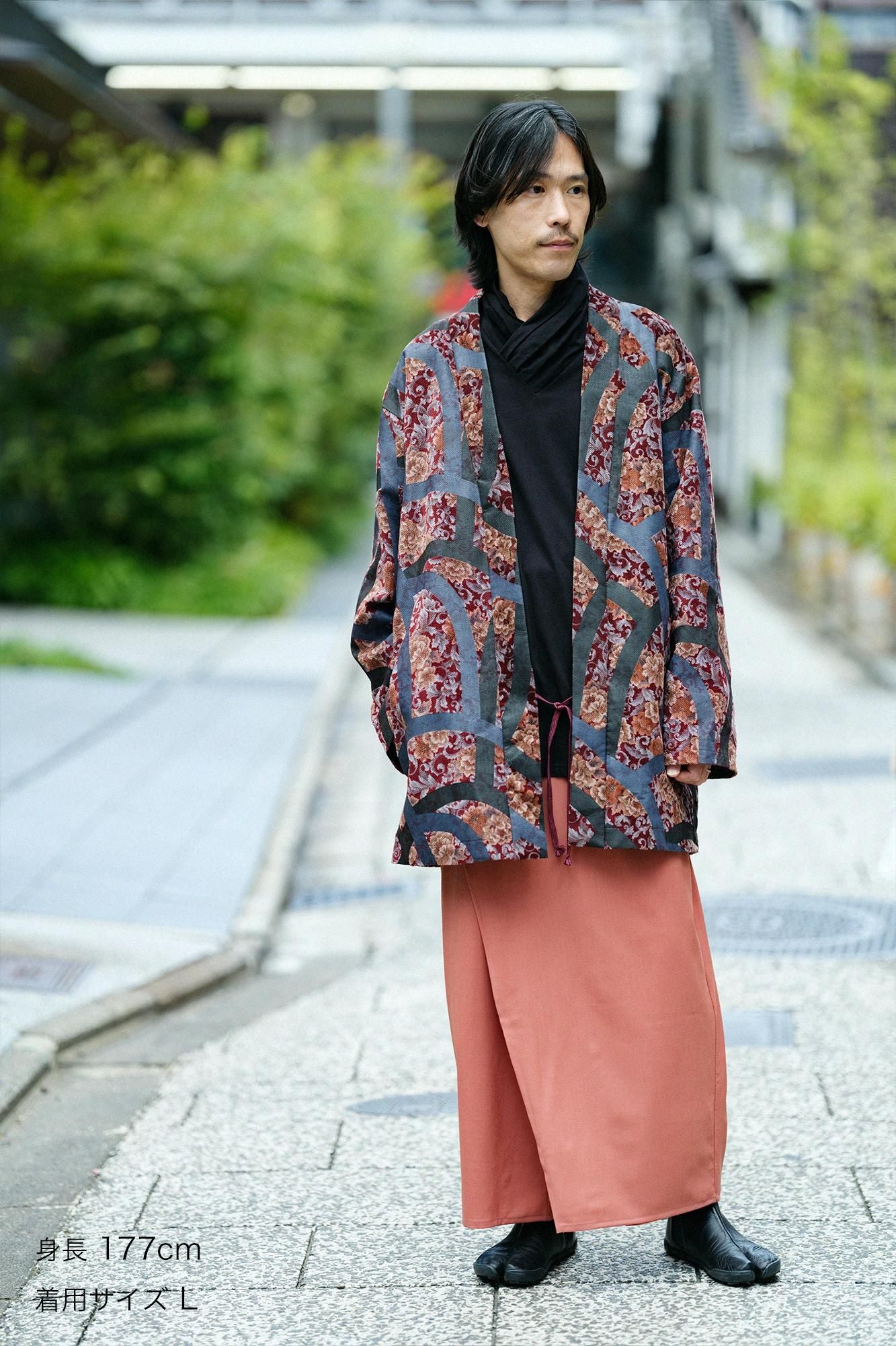 伸 梳毛 和服褲裝／淺磚紅色