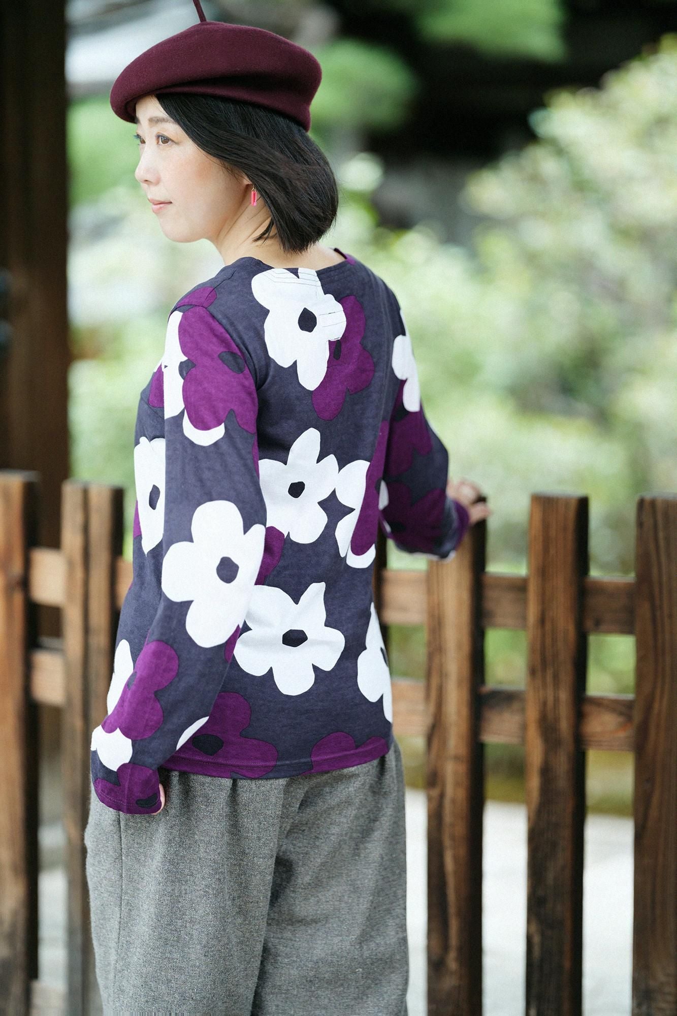方領上衣/疊花黑紫