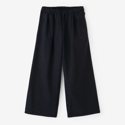 棉毛混紡二褶闊腿褲/深藍色