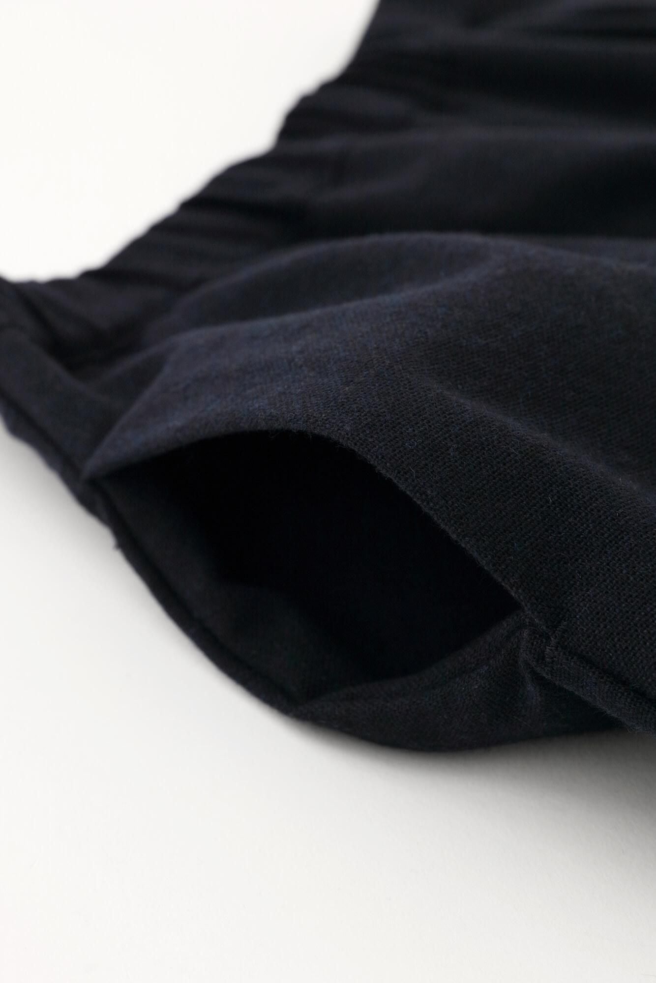 棉毛混紡二褶闊腿褲/深藍色