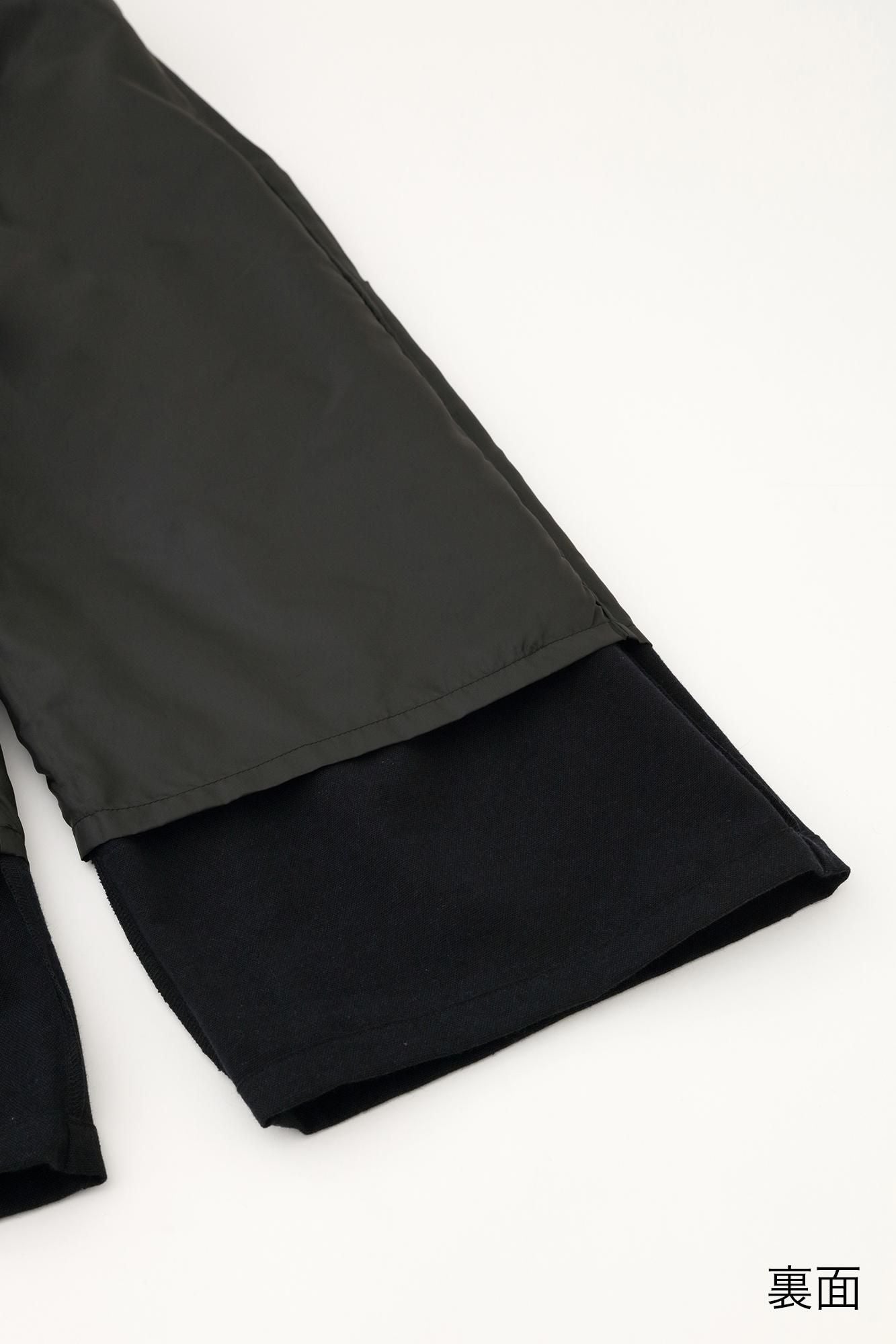 棉毛混紡二褶闊腿褲/深藍色