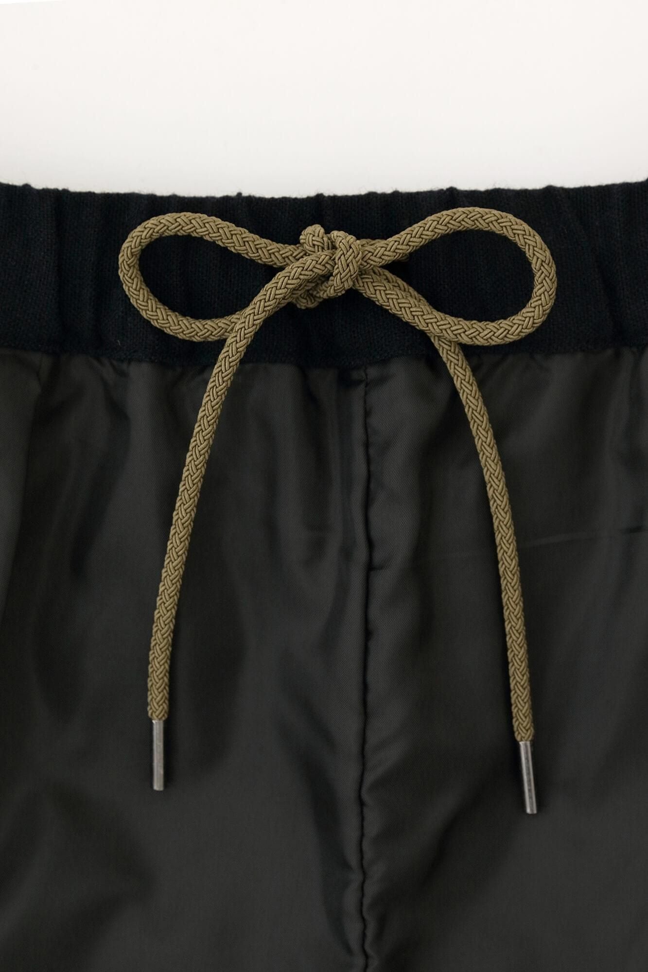 棉毛混紡二褶闊腿褲/深藍色