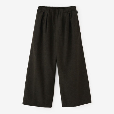 棉毛混紡二褶闊腿褲/綠褐色