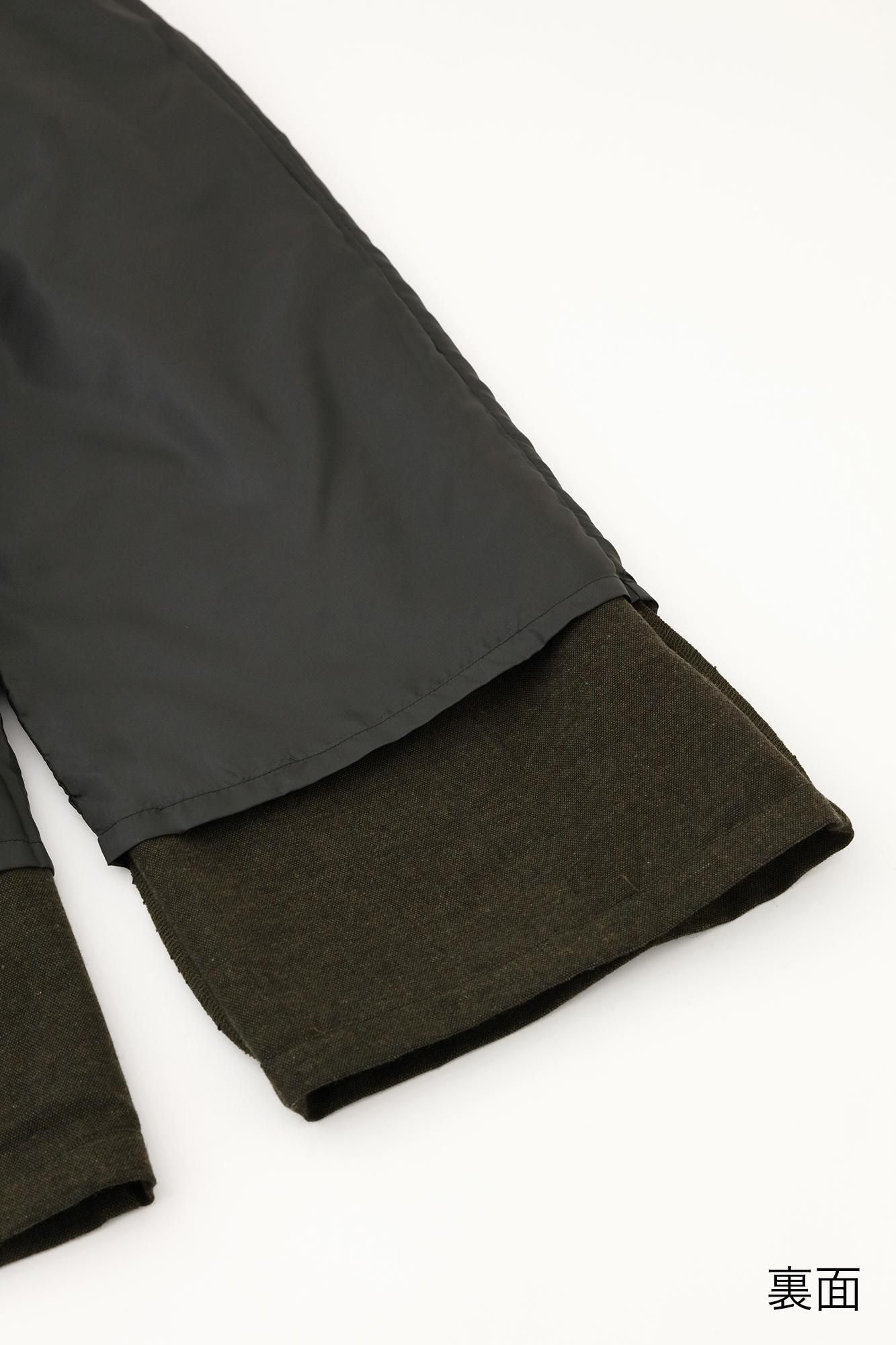 棉毛混紡二褶闊腿褲/綠褐色