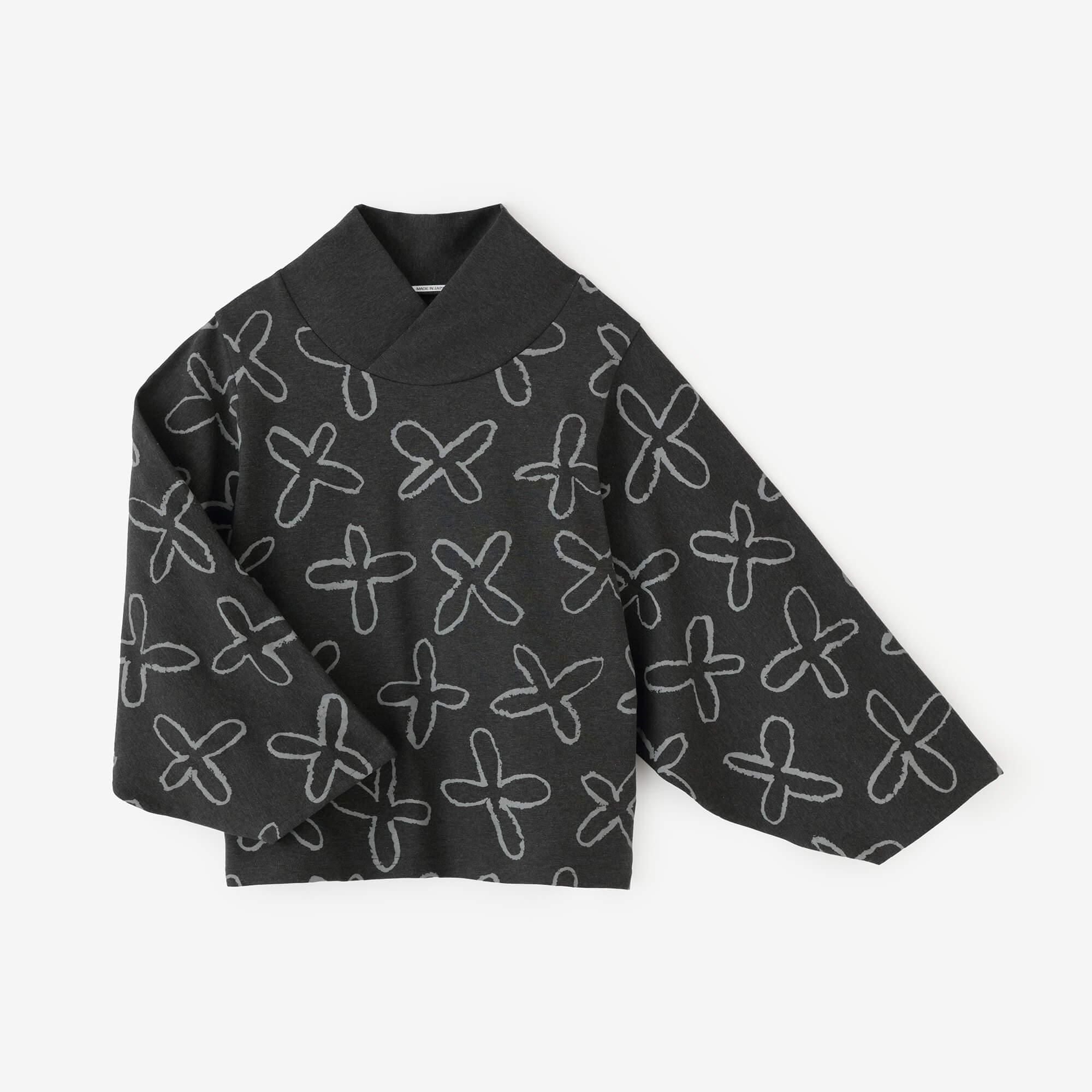 Interlock Knitting Shiraiki Kimono Collar Top / Suzushiro Ink Black