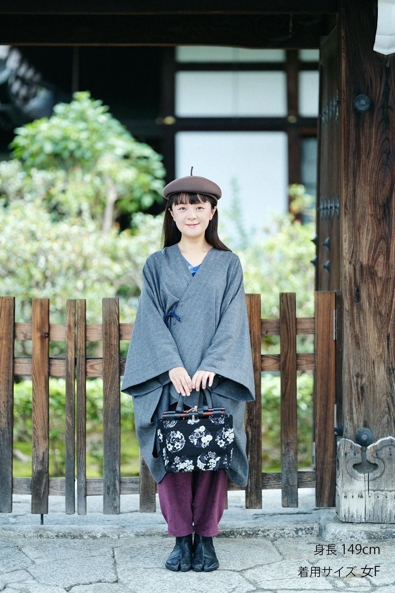 梳毛條紋 如月披風斗篷／深灰色