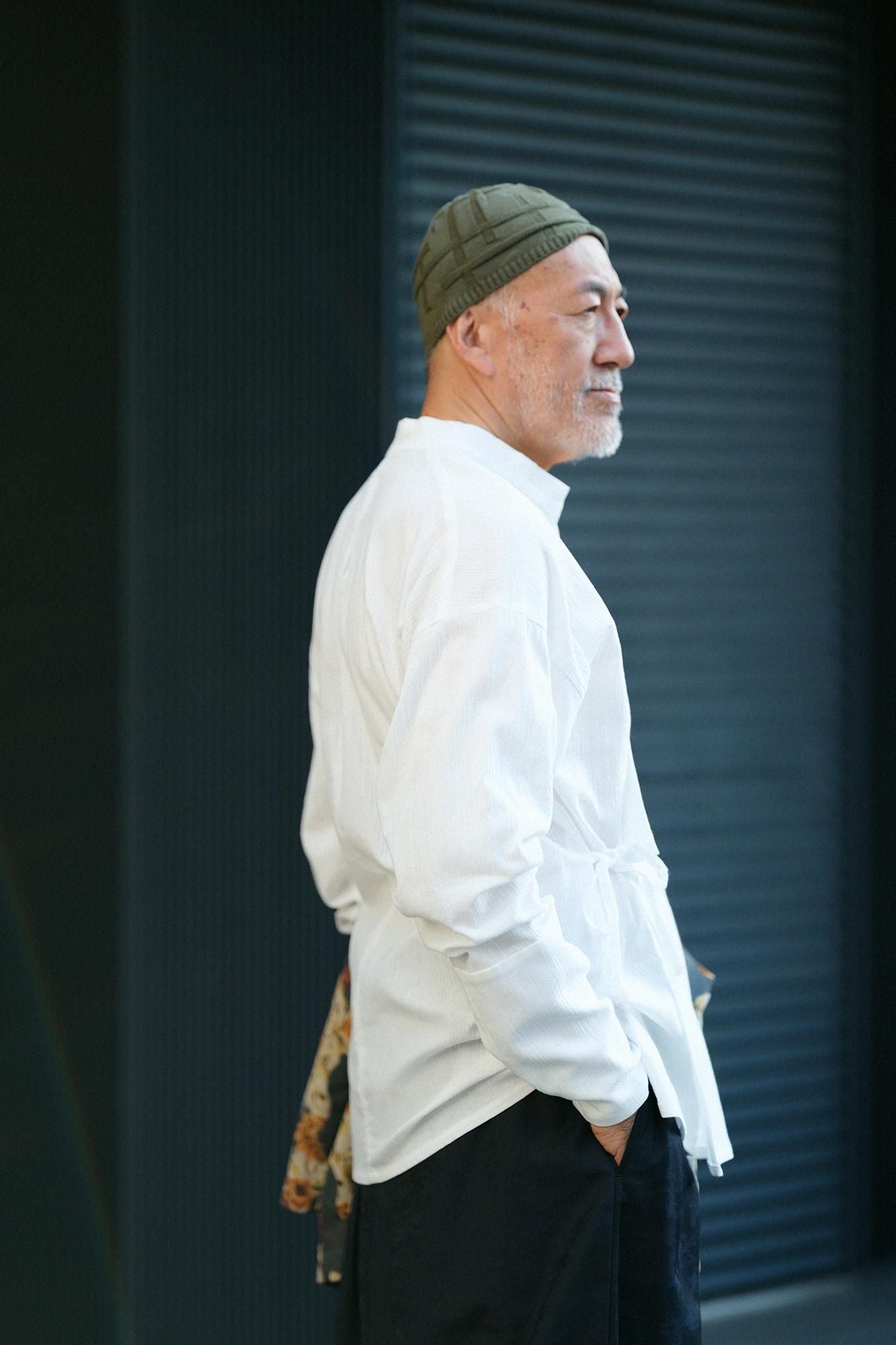 高島縮棉 20/20筒袖作務襯衫／白色