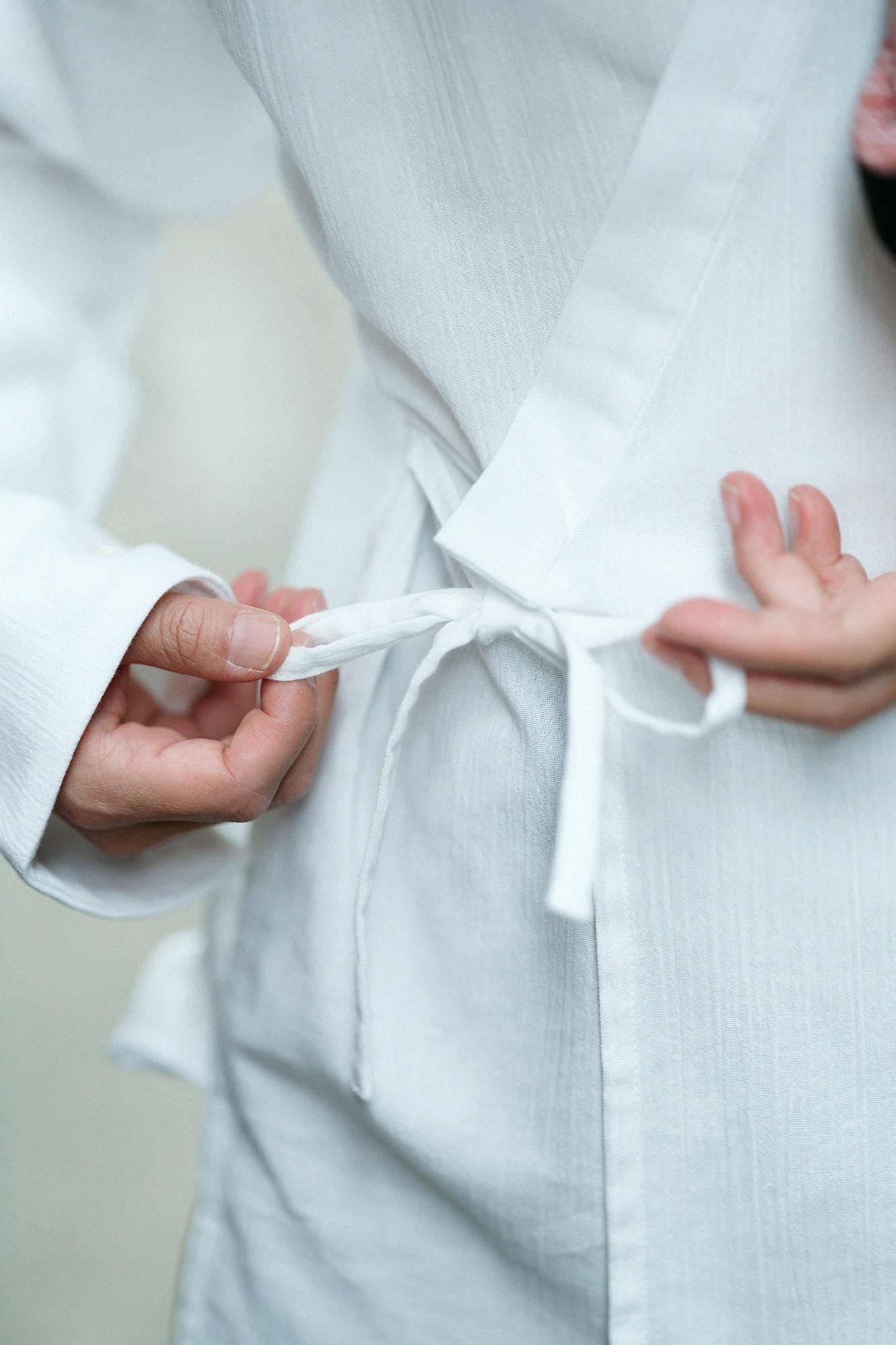 高島縮棉 20/20筒袖作務襯衫／白色